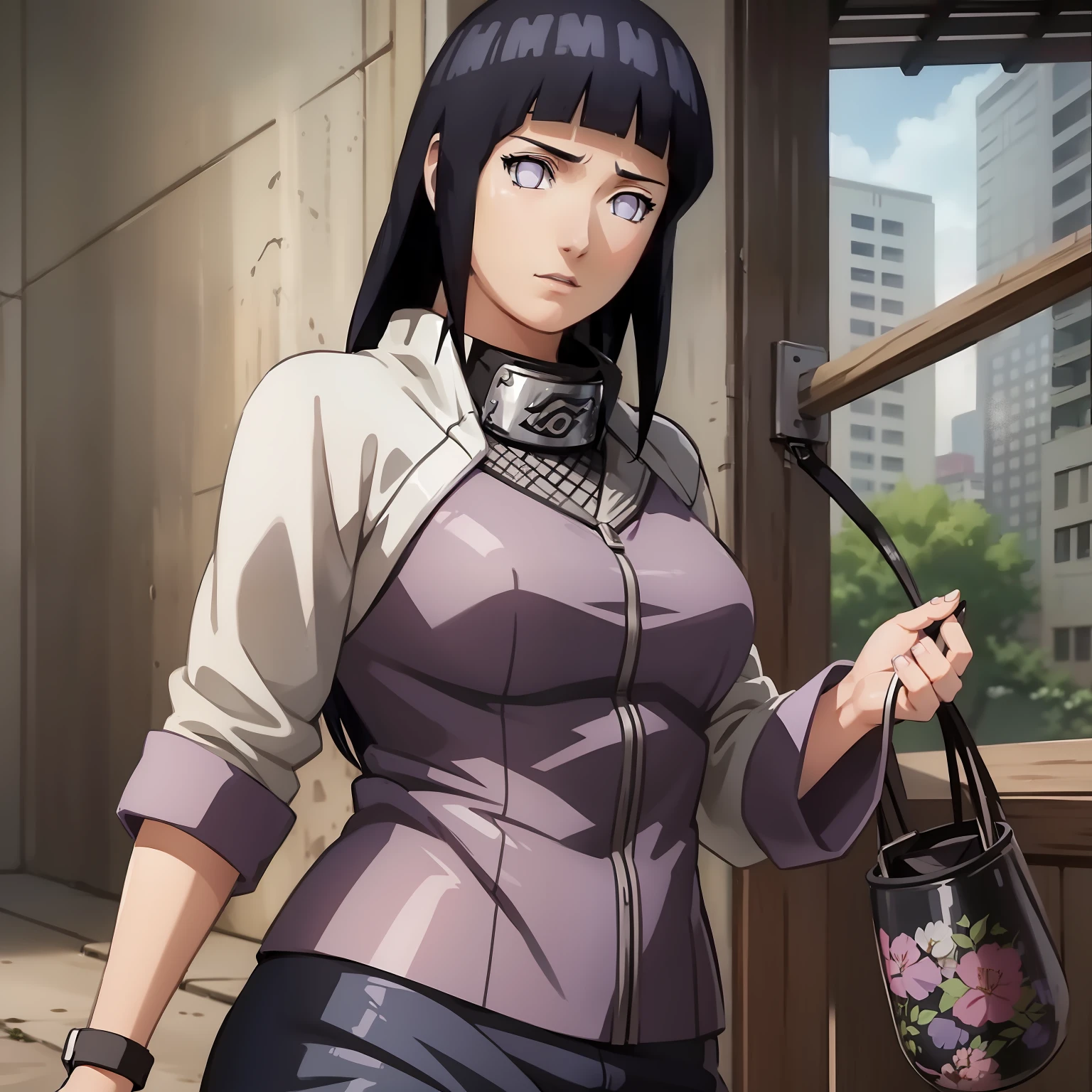 Hinata beautiful, tall, super realistic and well detailed in konoha