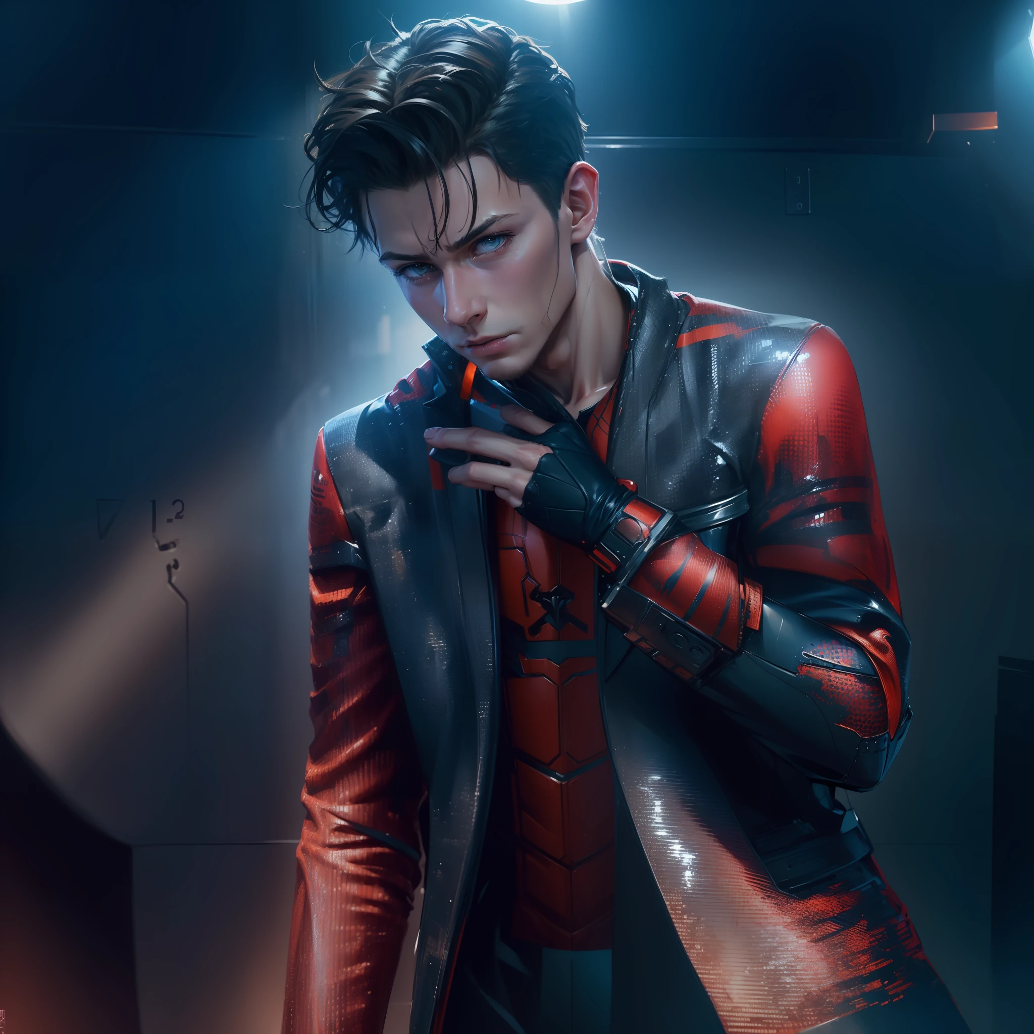 (Award Winning Digital Artwork:1.3) of (Sketch:1.3),(Energetic:1.3), TomHolland,CGSociety,ArtStation,(Saturated:1.3),(close portrait:1.3),(Masculinine:1.4),(beautiful:1.4),(attractive:1.3),handsome,calendar pose,perfectly detailed eyes,studio lighting, Spider web thematic background