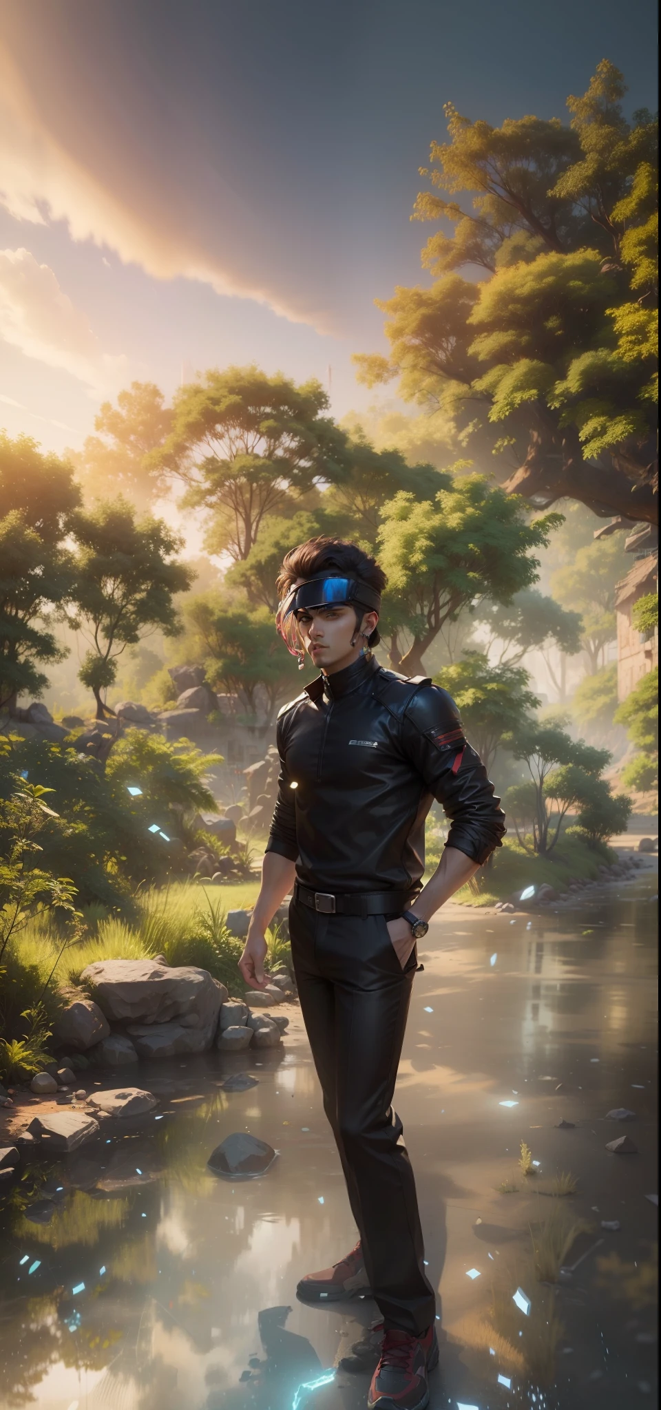 Change background cyber Pankh handsome boy, realistic face 8k ultra realistic