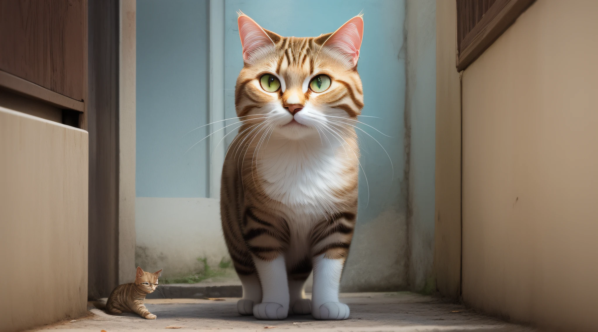 obra-prima, absurdos, alta qualidade, realista, gato branco olhando para o espectador, olhos alegres, janela, dia, 20 megapixels, detalhado,
