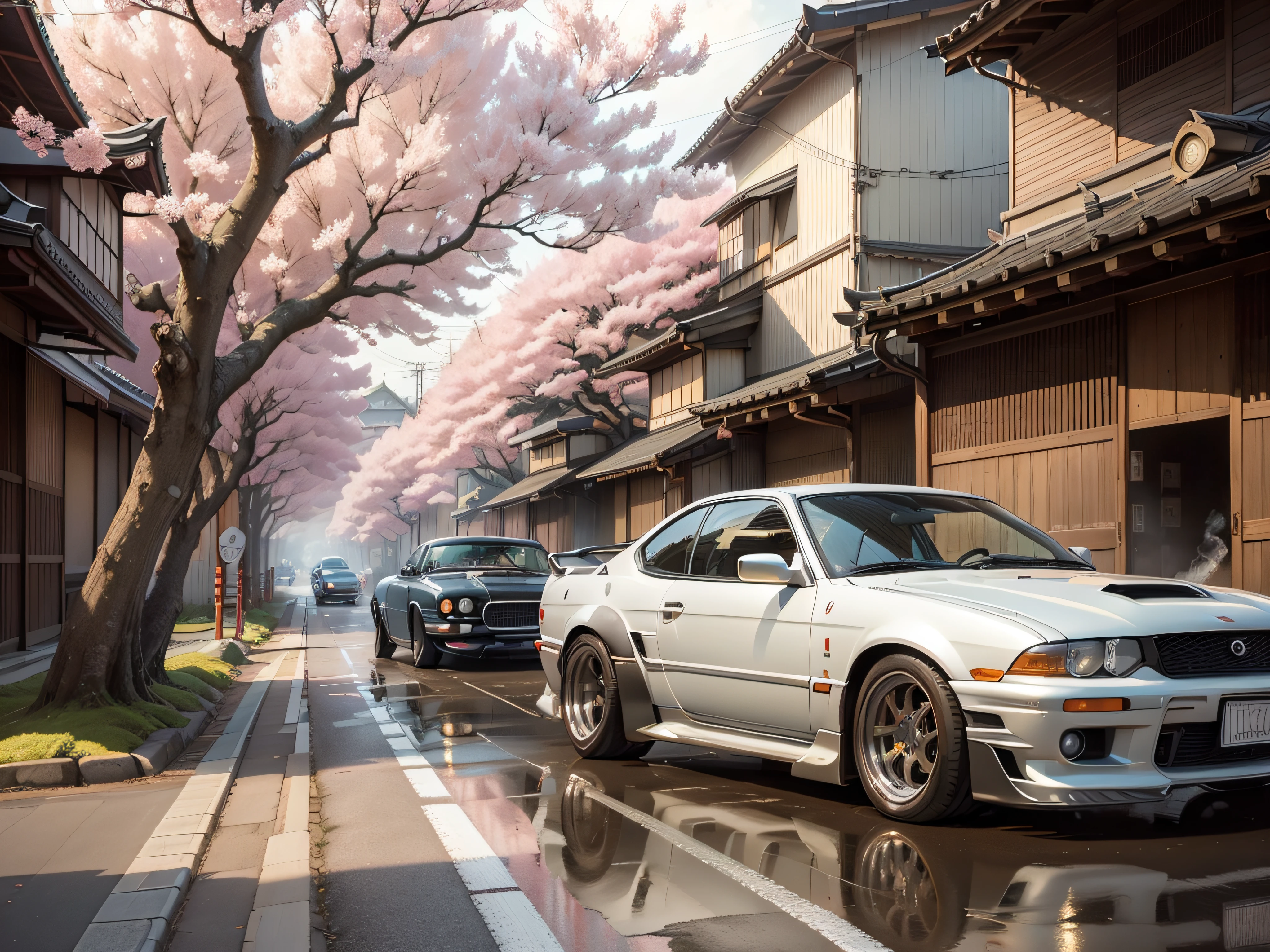 (masterpiece, UHD, detailed illustration:1.3)
JDM cars, vintage classics, elegantly drifting through Japanese streets
Artistic representation, capturing the essence of the scene
Tire smoke swirling around the cars, (ethereal smoke:1.2)
Drone perspective, providing a unique vantage point
Traditional Japanese architecture, (sakura trees:1.1), lining the streets
Soft color palette, (pastel hues:1.2), creating a calm and dreamy atmosphere
Intricate car designs, (chrome accents:1.1), reflecting the surroundings
Delicate brushstrokes, highlighting the movement and energy of the drift
Quiet streets, (empty roads:1.2), focusing on the cars and their performance
Sense of nostalgia, capturing the spirit of Japan's car culture