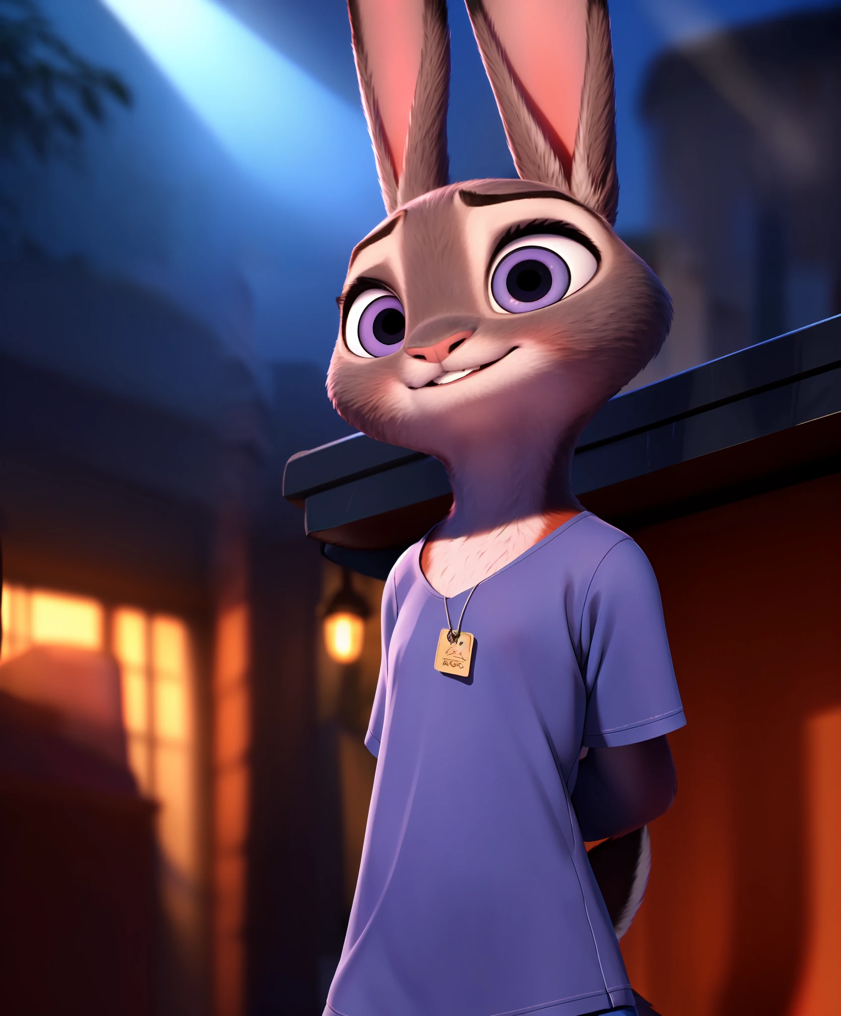 (uploaded on e621,8k, RAW photo,high resolution,high quality), ((masterpiece)), female, ((slim judy hopps)), (wear shirt and bottomless), (front view), (tail) (cinematic lighting), backlighting, (shaded), detailed background, by dagasi, (by personalami), [by Ruan Jia],, (Nick Wilde), photorealistic, hyperrealistic,