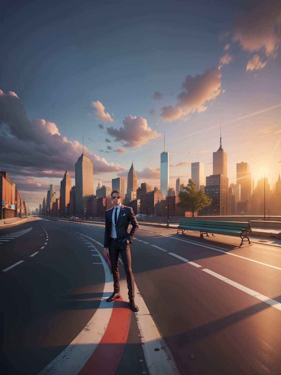 Background change to newyork city street road with 8k quality and realistic