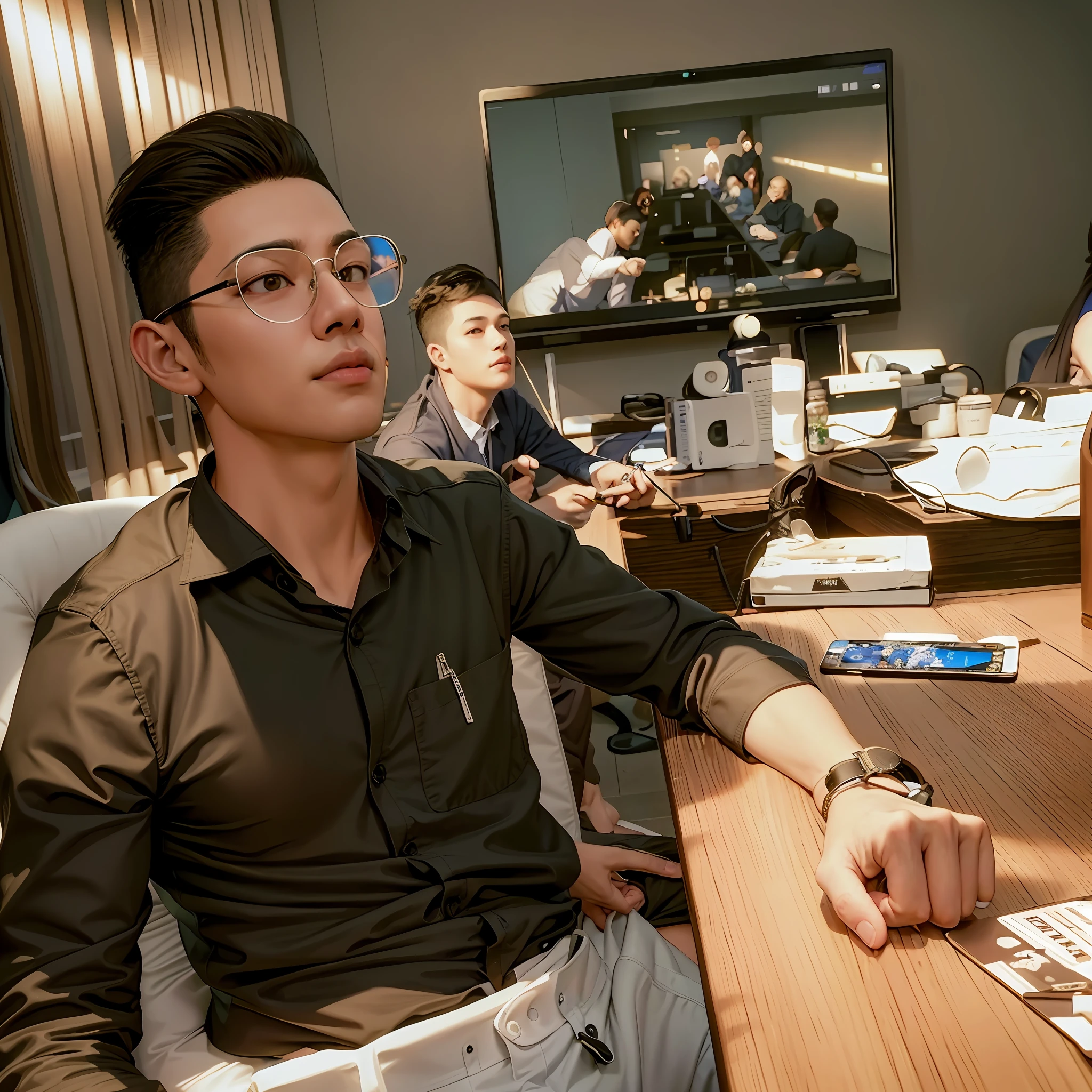 there is a man sitting at a table with a remote control, very very low quality picture, competition winning, sitting in office, shot on iphone 1 3 pro max, shot on nikon z9, shot on canon eos r5, shot on canon eos r 5, very accurate photo, taken with sony alpha 9, candid picture, in a meeting room