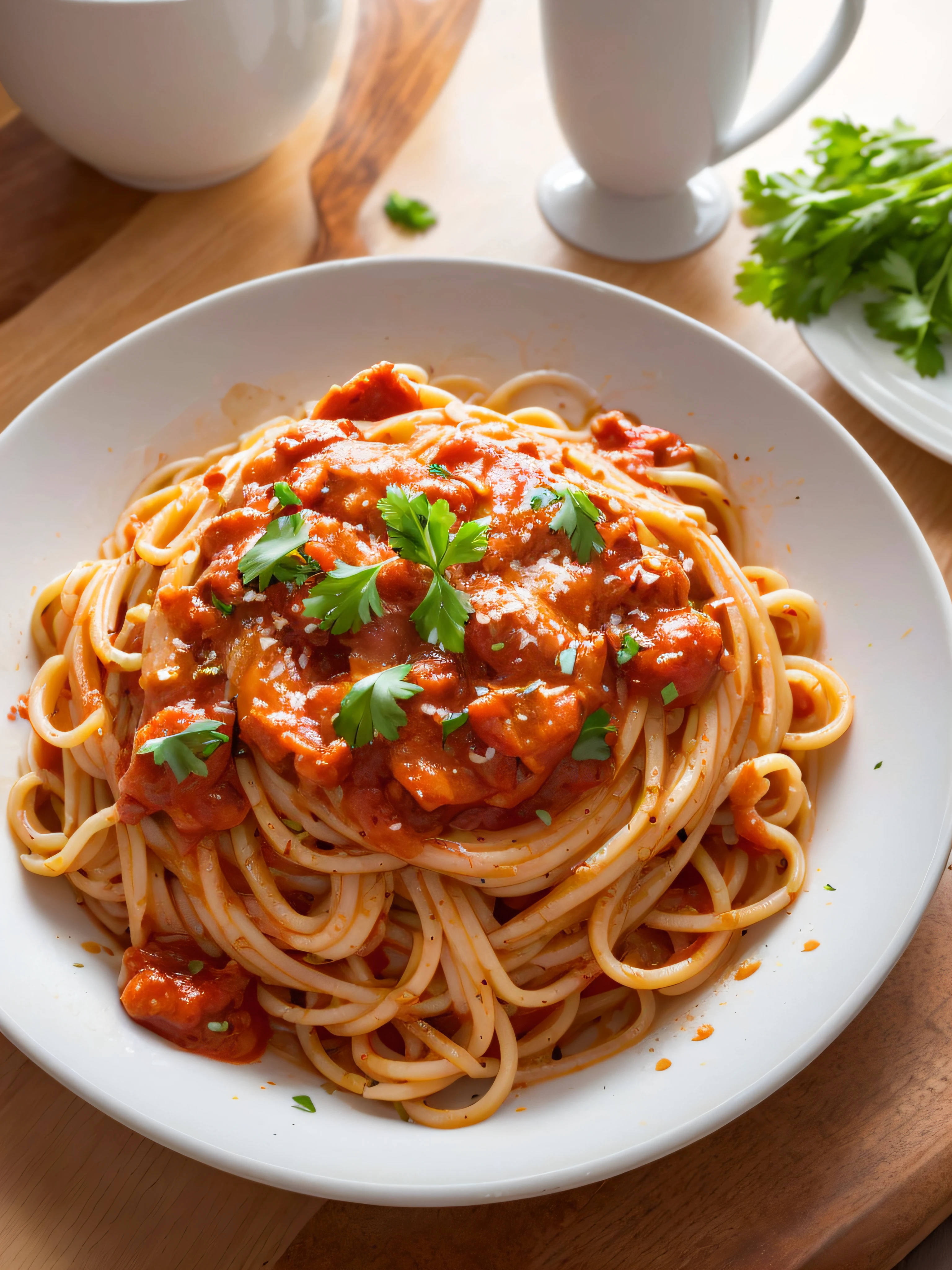 a closeup of a pasta with red sauce on a plate,juicy noodles, high quality food photography, noodles, easy, (ultra realistic, realistic and coherent, mixed art, professional food photography, ready to eat, an ultra realistic, looks realistic, a hyper realistic, very very realistic, incredibly realistic, noodles, 4k food commercial, very realistic