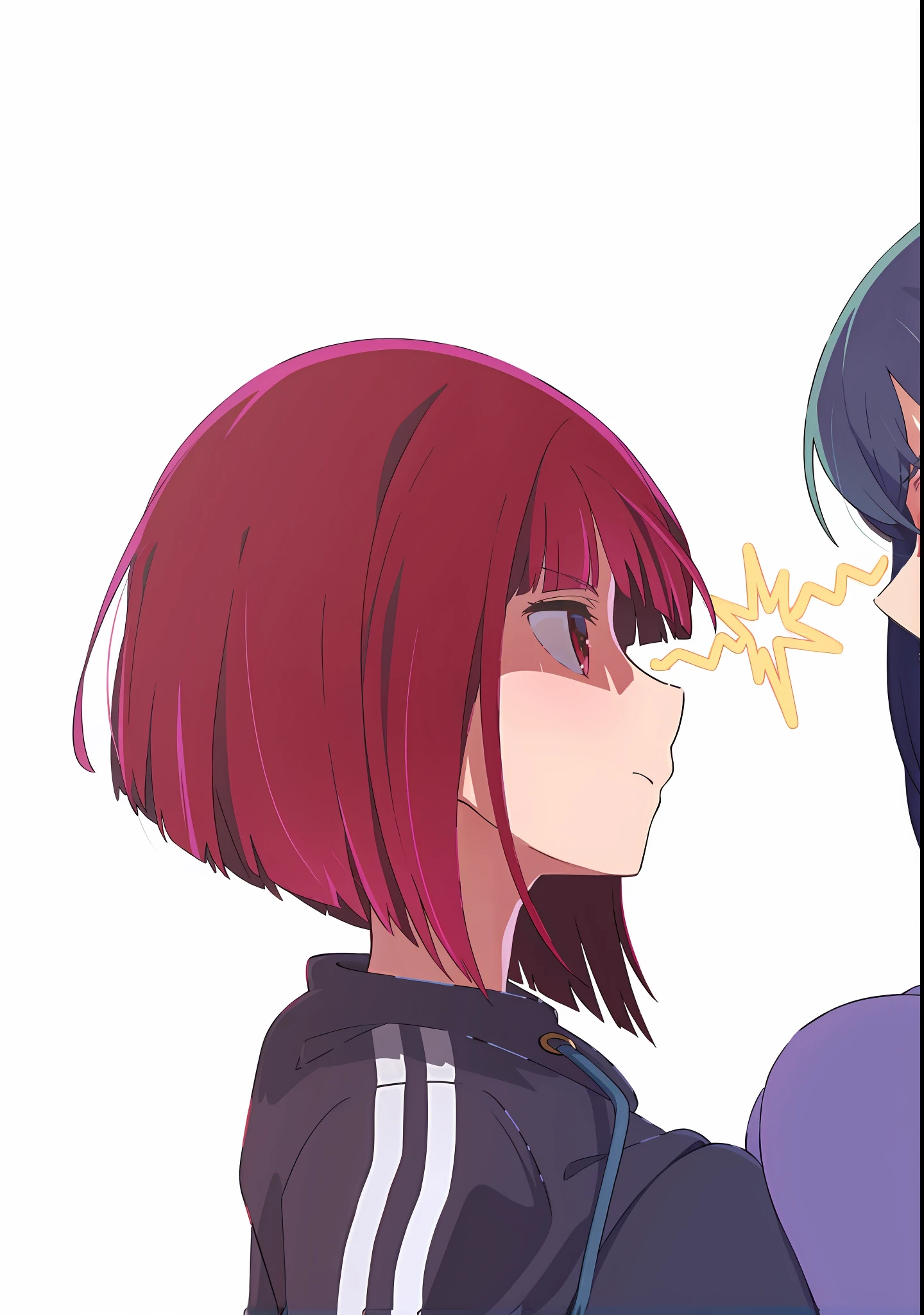 Anime girl with red hair and purple top touching stomach, Anime Girls, Gainax anime style, two beautiful anime girls, Two girls, In anime style, Modern anime style, Anime Art Style, In an anime style, Lesbian art, anime style illustration, Ecchi anime style, 2 d anime style, anime moe art style, anime art style, anime style 4 k