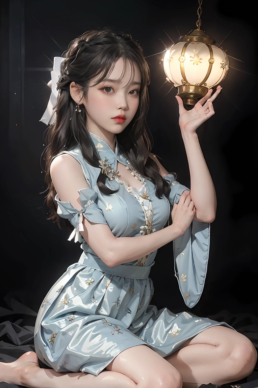 1girll， Hanfu fashion， concept-art， Dress energetically， yoga pose， Vibrant hairstyle design， rays of moonlight， rays of sunshine， Concept artist， （The art of Jean Arp：1.2）， offcial art，  8k 壁纸， ultra - detailed， Aesthetics， tmasterpiece， best qualtiy， realisticlying，pleatedskirt