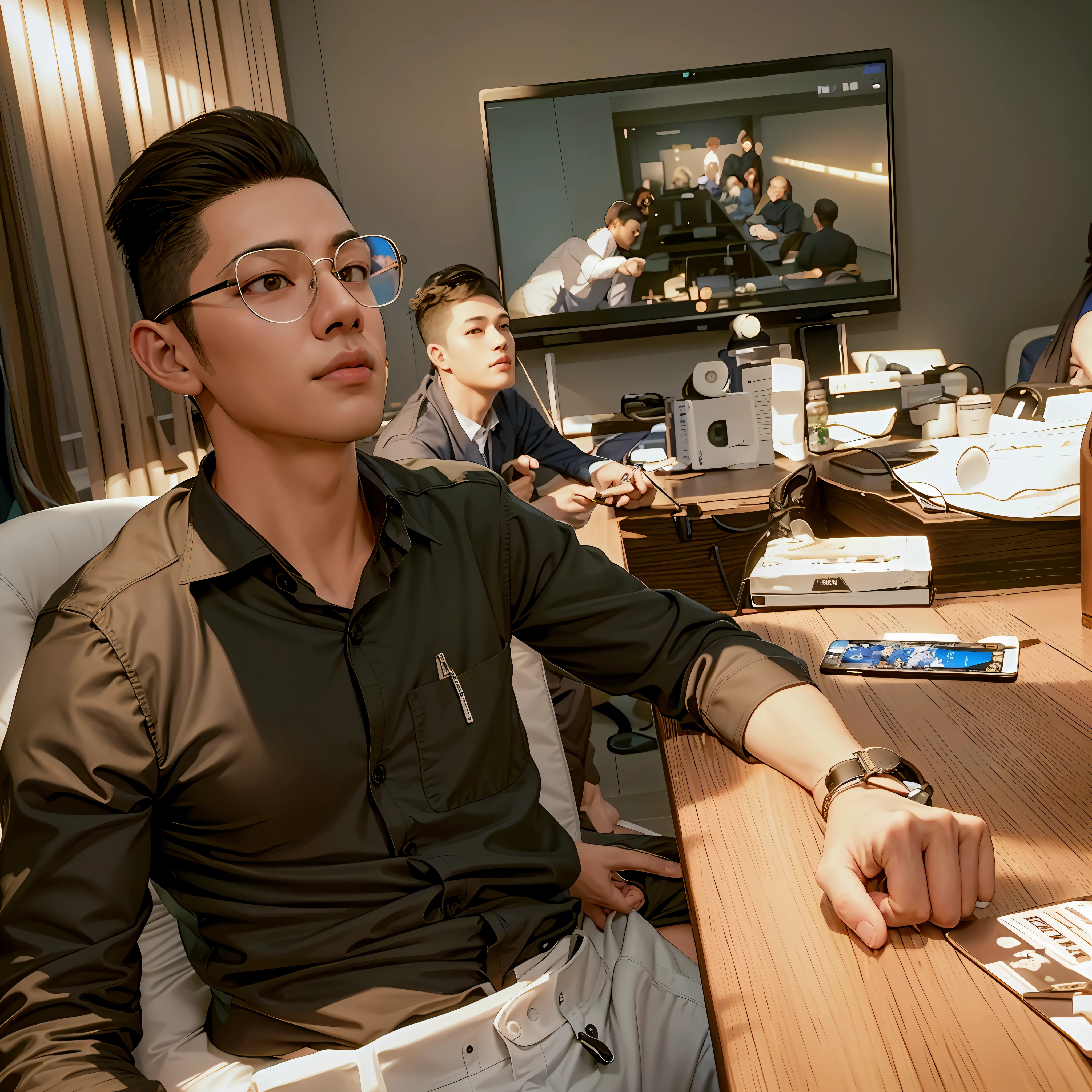 there is a man sitting at a table with a remote control, very very low quality picture, competition winning, sitting in office, shot on iphone 1 3 pro max, shot on nikon z9, shot on canon eos r5, shot on canon eos r 5, very accurate photo, taken with sony alpha 9, candid picture, in a meeting room