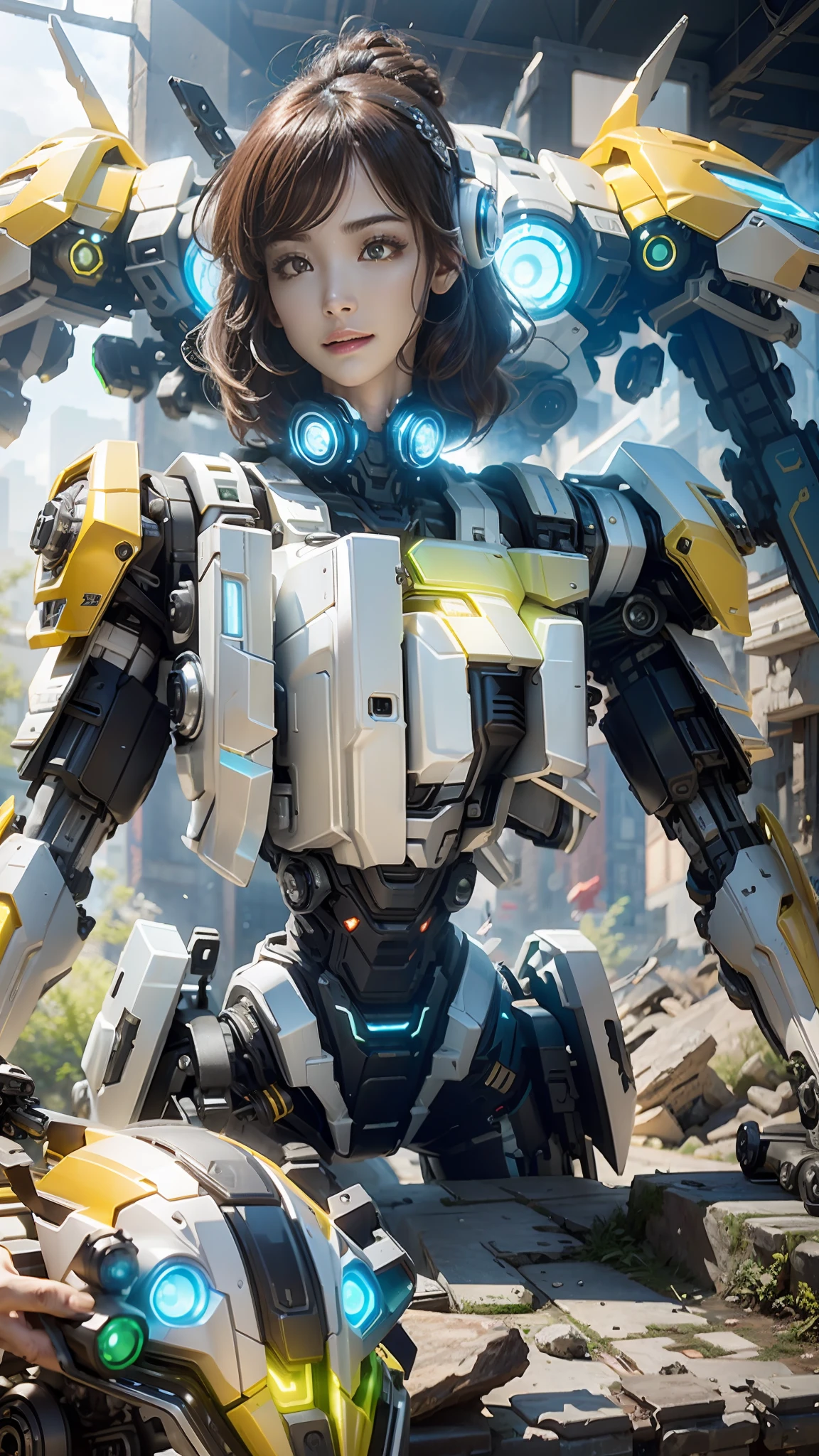 ((Best quality)), ((masterpiece)), (highly detailed:1.3), 3D,Shitu-mecha, beautiful cyberpunk women with her mecha in the ruins of city from a forgoten war, ancient technology,HDR (High Dynamic Range),Ray Tracing,NVIDIA RTX,Super-Resolution,Unreal 5,Subsurface scattering,PBR Texturing,Post-processing,Anisotropic Filtering,Depth-of-field,Maximum clarity and sharpness,Multi-layered textures,Albedo and Specular maps,Surface shading,Accurate simulation of light-material interaction,Perfect proportions,Octane Render,Two-tone lighting,Low ISO,White balance,Rule of thirds,Wide aperature,8K RAW,Efficient Sub-Pixel,sub-pixel convolution,luminescent particles,light scattering,Tyndall effect