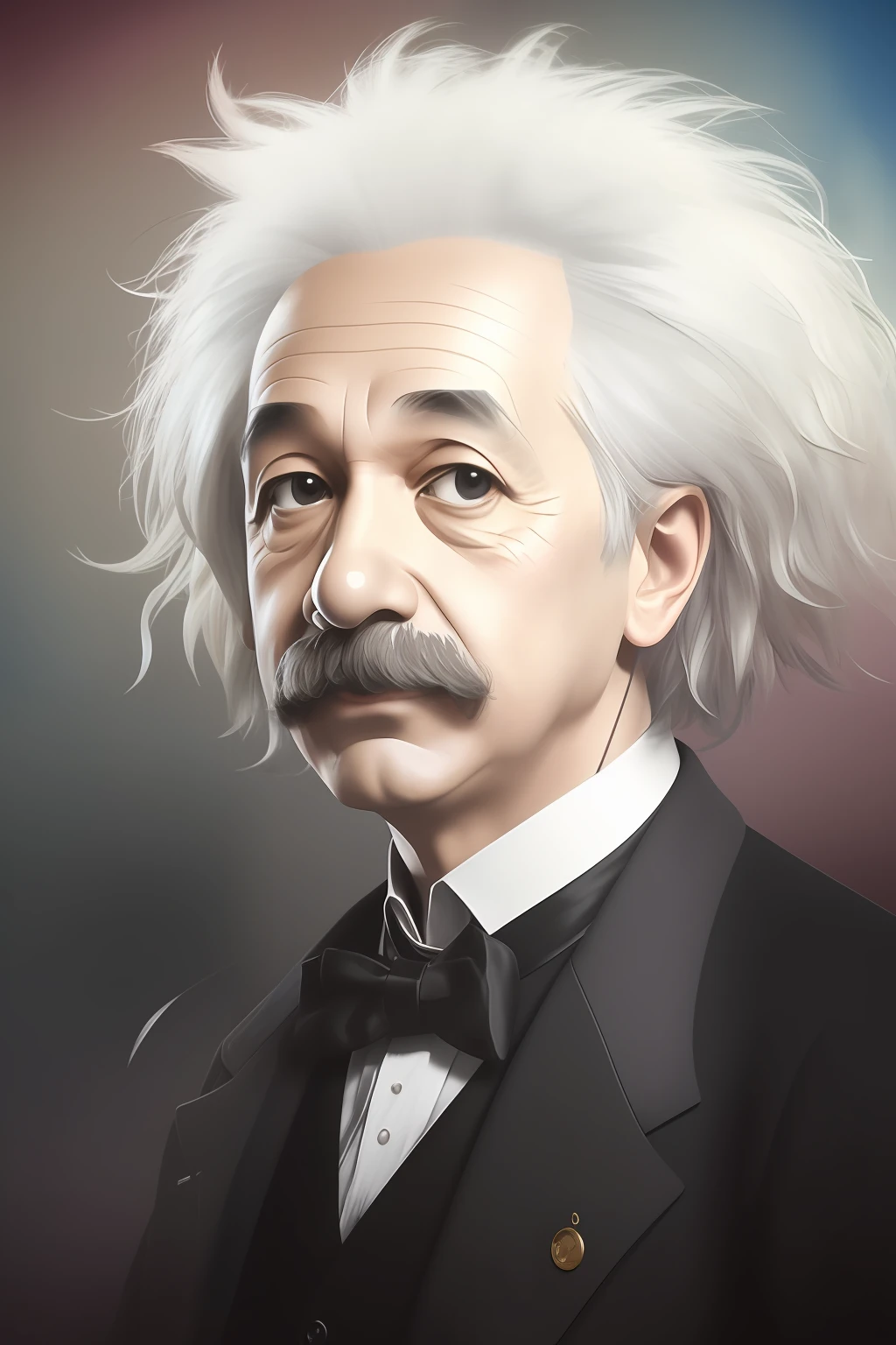 Character portrait of Albert Einstein, standing on stage, side profile, caricature, chibi, kawaii,3d rendering, octane rendering, volumetric light, victorian fashion, metallic, highly-detailed symmetric face, detailed eyes, ultra sharp, highest quality, art by Anja Millen and George Cruikshank and Bordalo II, smooth, sharp focus, trending on artforum, behance hd, kids story book style, muted colors, watercolor style