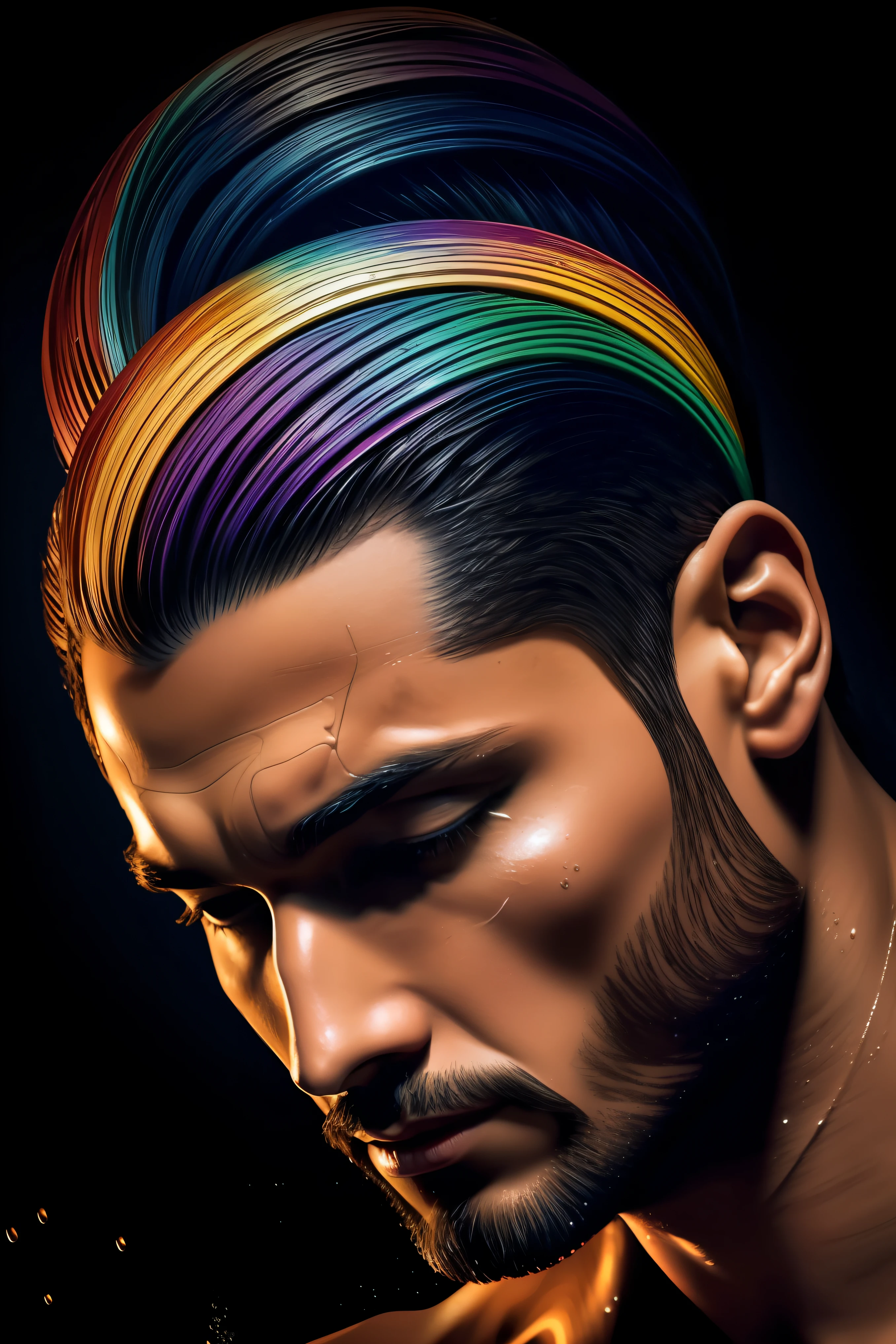 un saludo (2 manos estrechandose), pintura digital ultra realista , a color, efectos de estilo de Alberto Severo, gotas y salpicaduras de agua ,Wet effect, brillos tornasolados, efectos 3D, Ultra HD, Obra de arte, Mano con cinco dedos, Anatomicamente correcta ,cinematic lighting