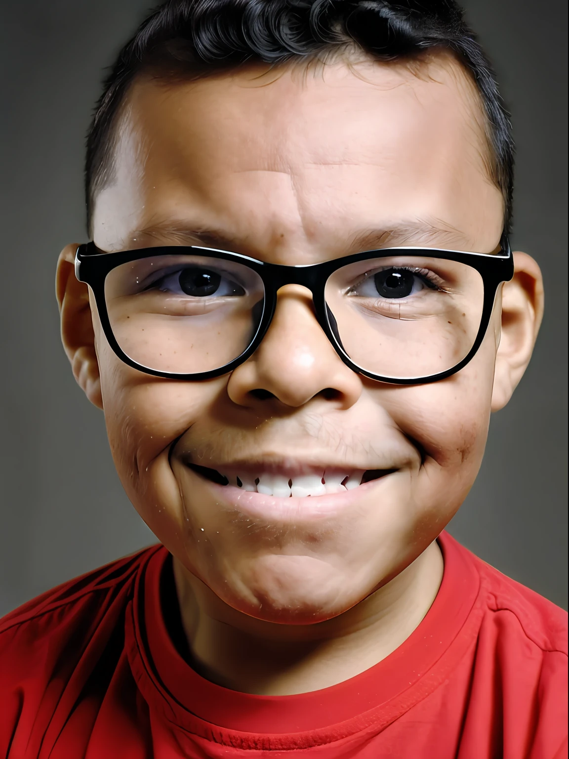 guttonervision8, A promotional portrait of a 3-year-old boy wearing glasses, his face and mouth covered in chocolate. The image is styled in the manner of Taras Shevchenko, drawing inspiration from Yousuf Karsh's epic and elegant portraits. The composition also incorporates elements inspired by the works of Wladyslaw Strzeminski and Paweł Kluza. The boy's innocent yet mischievous expression adds a touch of playfulness to the overall image. The combination of artistic influences creates a captivating and unique promotional portrait.