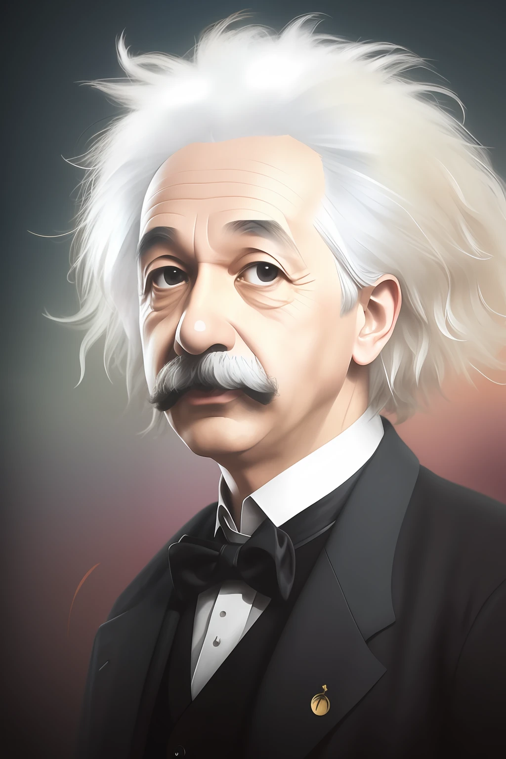 Character portrait of Albert Einstein, standing on stage, side profile, caricature, chibi, kawaii,3d rendering, octane rendering, volumetric light, victorian fashion, metallic, highly-detailed symmetric face, detailed eyes, ultra sharp, highest quality, art by Anja Millen and George Cruikshank and Bordalo II, smooth, sharp focus, trending on artforum, behance hd, kids story book style, muted colors, watercolor style