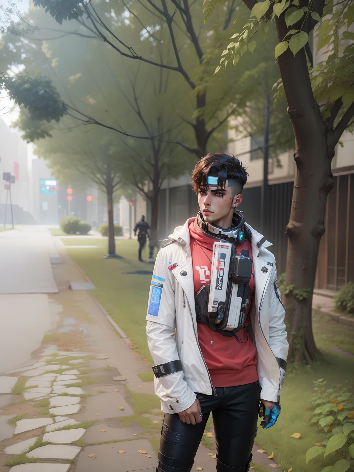 Change background cyberpunk handsome boy, realistic face, 8k, ultra realistic,