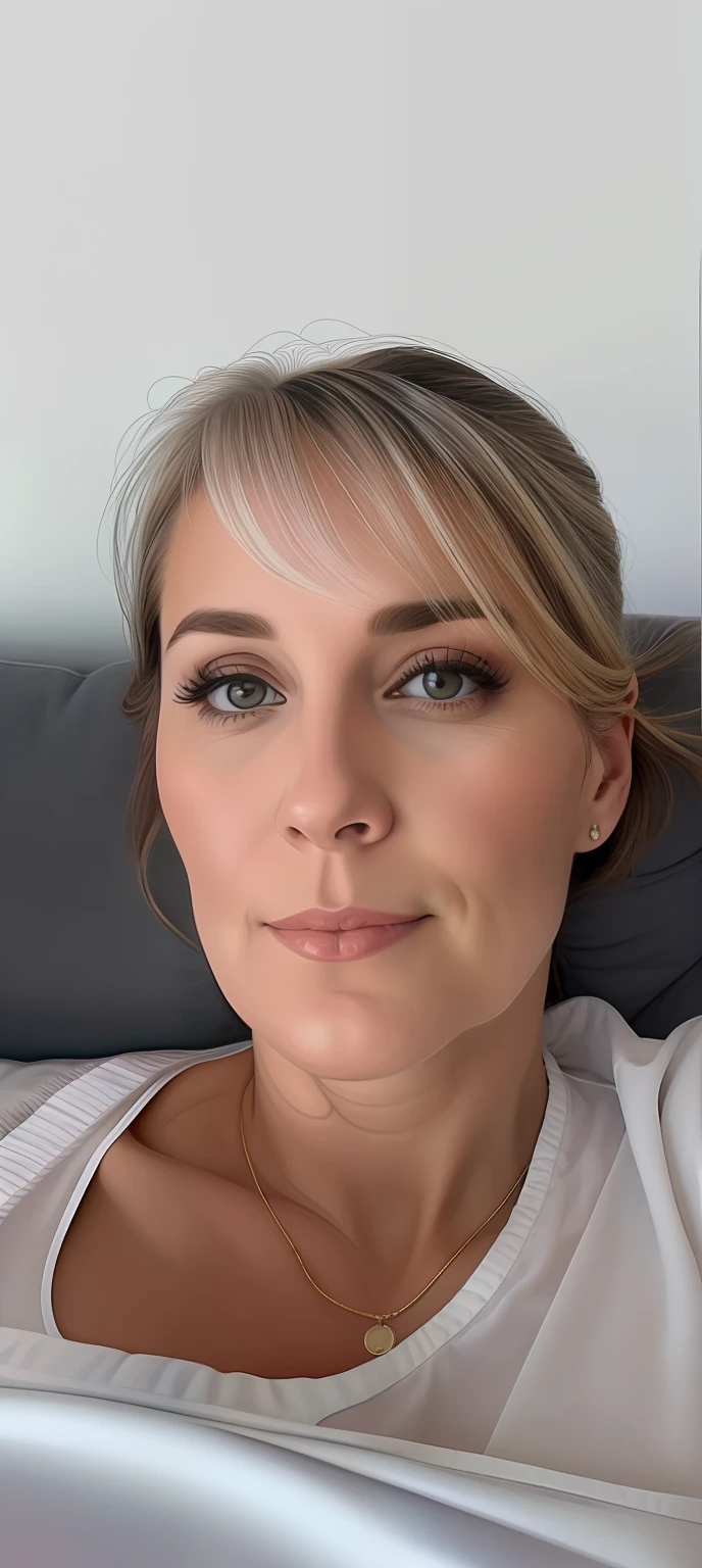 there is a woman with a white shirt and a cat laying on a couch, magalie villeneuve, portrait of a 40 years old women, virginie ropars, véronique meignaud, 4 5 yo, sandra chevier, portrait sabrina lloyd, profile image, monica langlois, louise dalh - wolfe, mary devinat