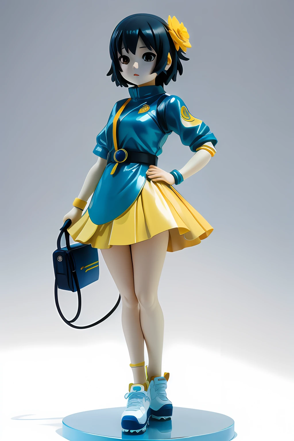 Arafard image of a girl dressed in blue and yellow, render of a cute 3d anime girl, Also, Whole body 1 / 6 nihei tsutomu, anime styled 3d, author：Kentaro Miura, fubuki, pop up parade figure, nendroid, Makoto Shinkai. a digital rendering, chiho aoshima color scheme