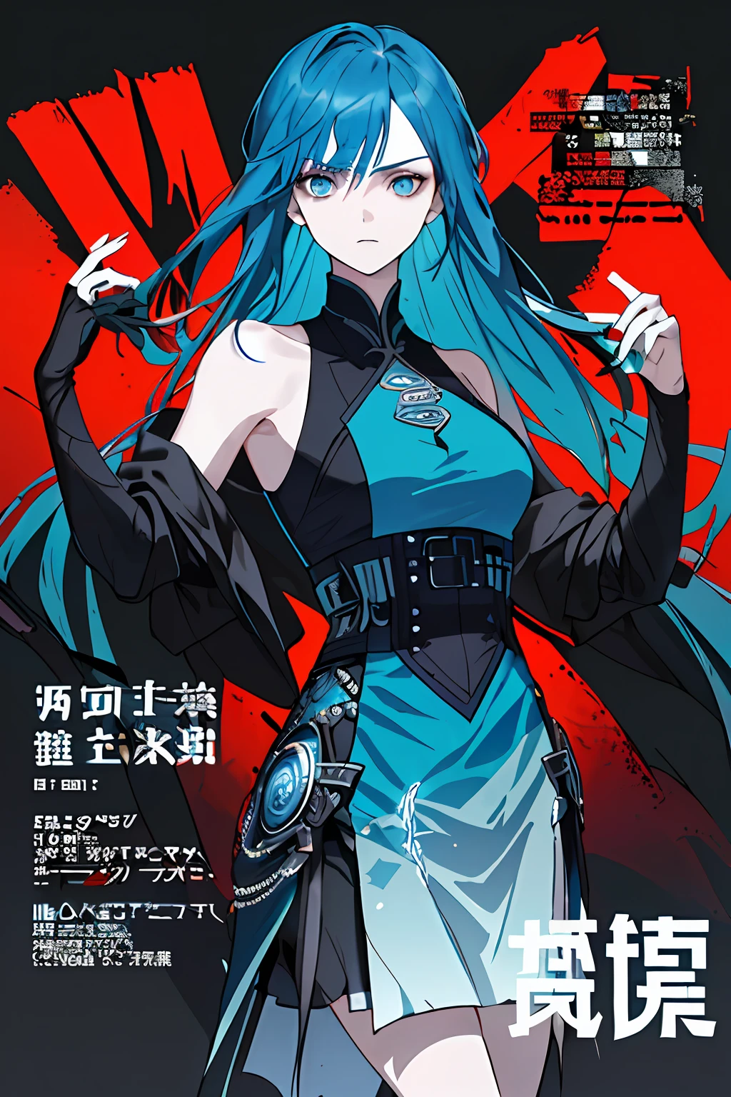((((Dramatic))), (((grittiness))), (((Intense))) The movie poster features a young woman as the central character。Long hair with a gradient from black to blue，blue color eyes，Blue butterflies fly，She stands confidently in the center of the poster，Wear fashion-forward blue clothing，with a determined expression on her face。The background is dark and gritty，There is a sense of danger and a strong feeling。The color palette is dominated by dark colors，Dotted with bright colors，Make the poster dynamic and visually striking，tachi-e (Magazines:1.3), (Cover-style:1.3), Fashionab, woman, vibrant, Outfit, posing on a, Front,rich colourful，dyna，Background with，element in，self-assured，Expressing the，halter，statement，Attachment，A majestic，coil，Runt，Touching pubic area，Scenes，text，Cover of a，boldness，attention-grabbing，titles，Fashionab，，more big，Smart、moderno、Trendy、focus-on、Fashionab、