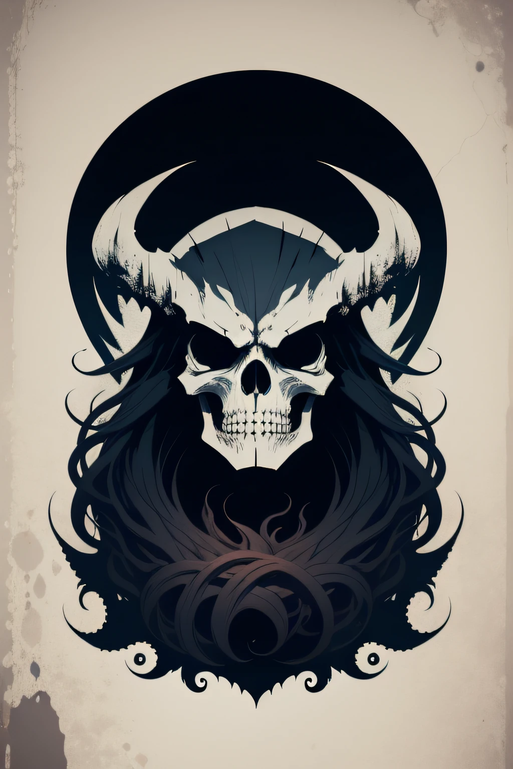 scary monster kraken, skull head, flat design poster, logo, duotone, vector