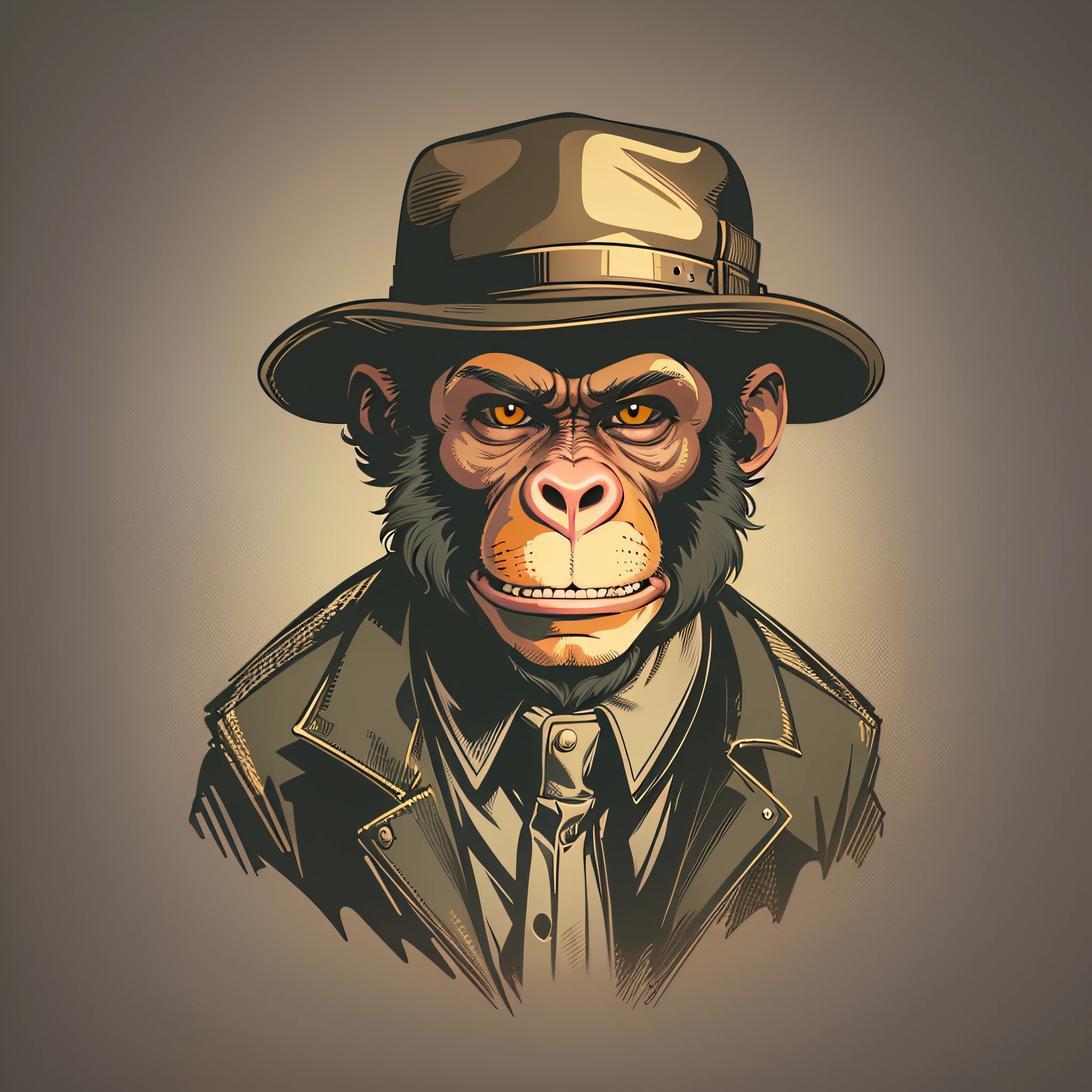 vector art of monkey dressed in hat gangster style, popular retro cartoon style image, t-shirt print style image