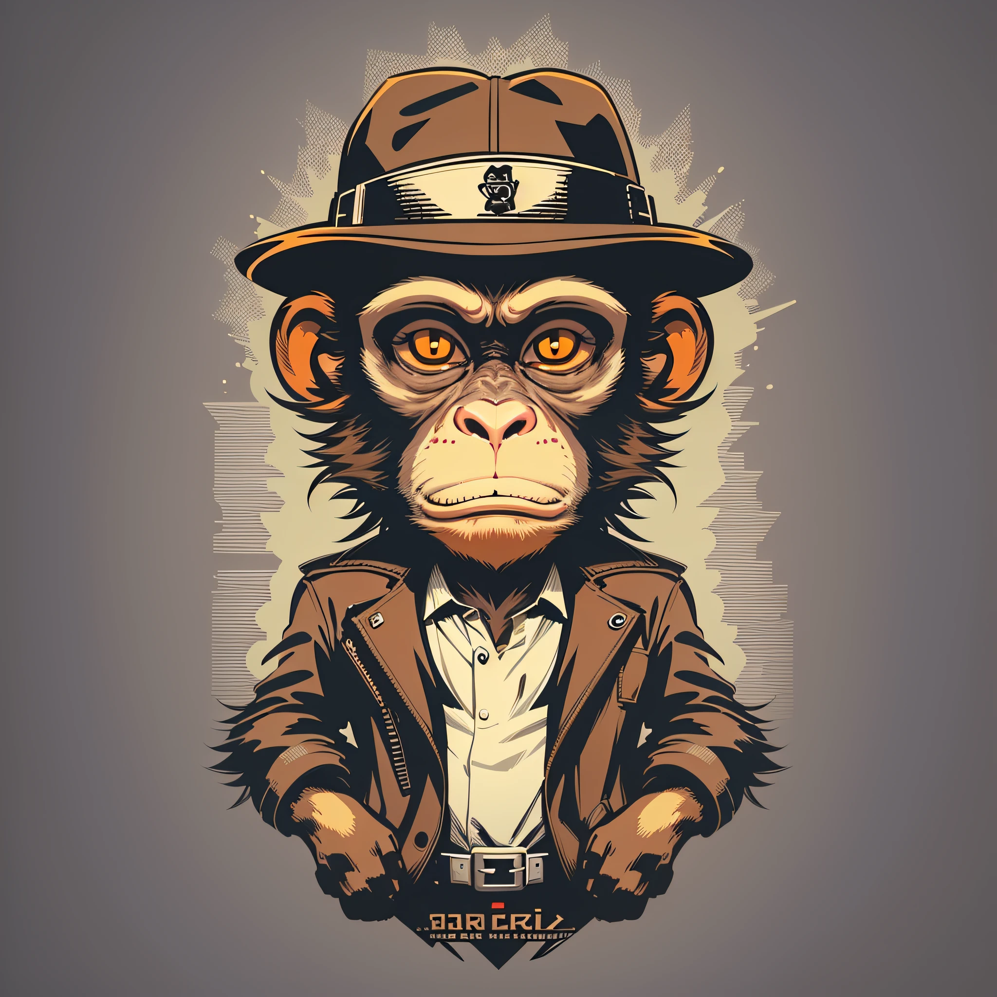 vector art of monkey dressed in hat gangster style, popular retro cartoon style image, t-shirt print style image