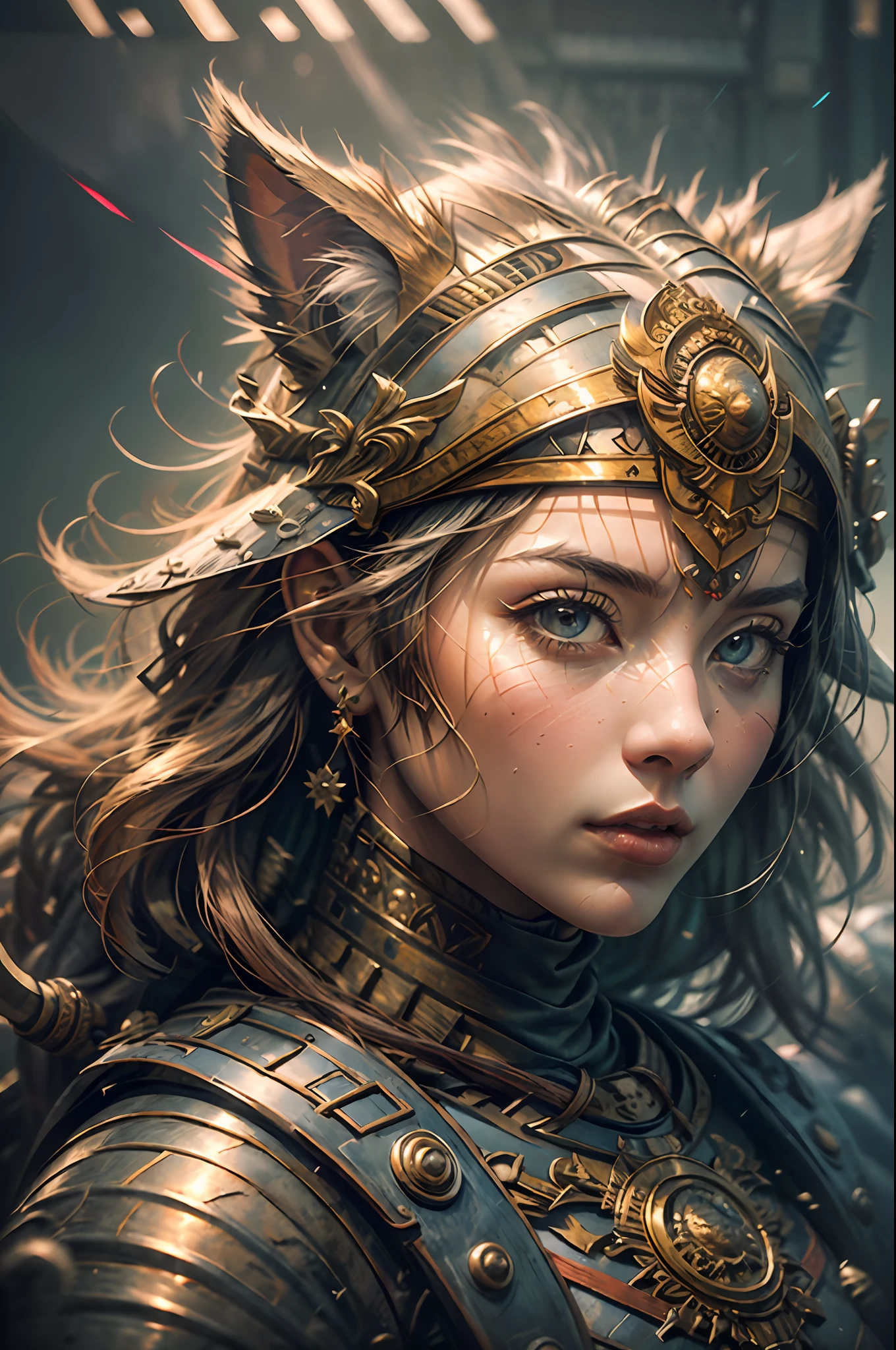 ((masterpiece))), (((best quality))), ((ultra-detailed)), (hyper-realistic), (highly detailed CG illustration), cinematic light, photorealistic, female assassin warrior with cat ears and crown, raytracing lighting --auto --s2