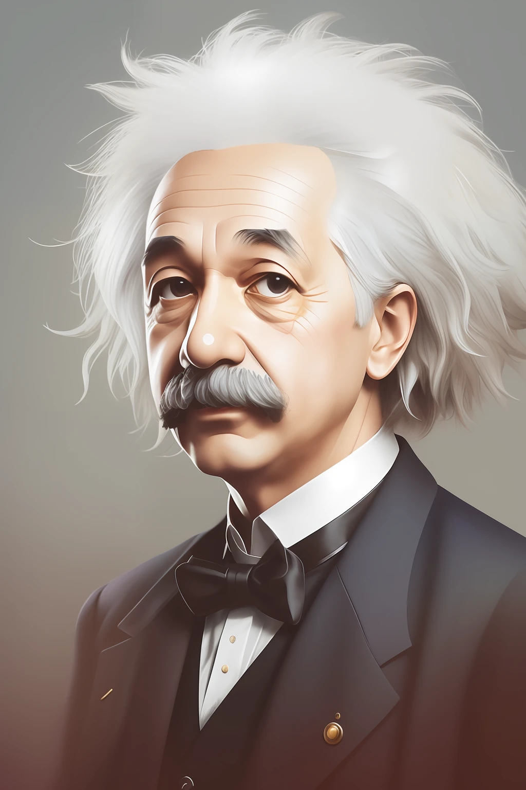 Character portrait of Albert Einstein, standing on stage, side profile, caricature, chibi, kawaii,3d rendering, octane rendering, volumetric light, victorian fashion, metallic, highly-detailed symmetric face, detailed eyes, ultra sharp, highest quality, art by Anja Millen and George Cruikshank and Bordalo II, smooth, sharp focus, trending on artforum, behance hd, kids story book style, muted colors, watercolor style
