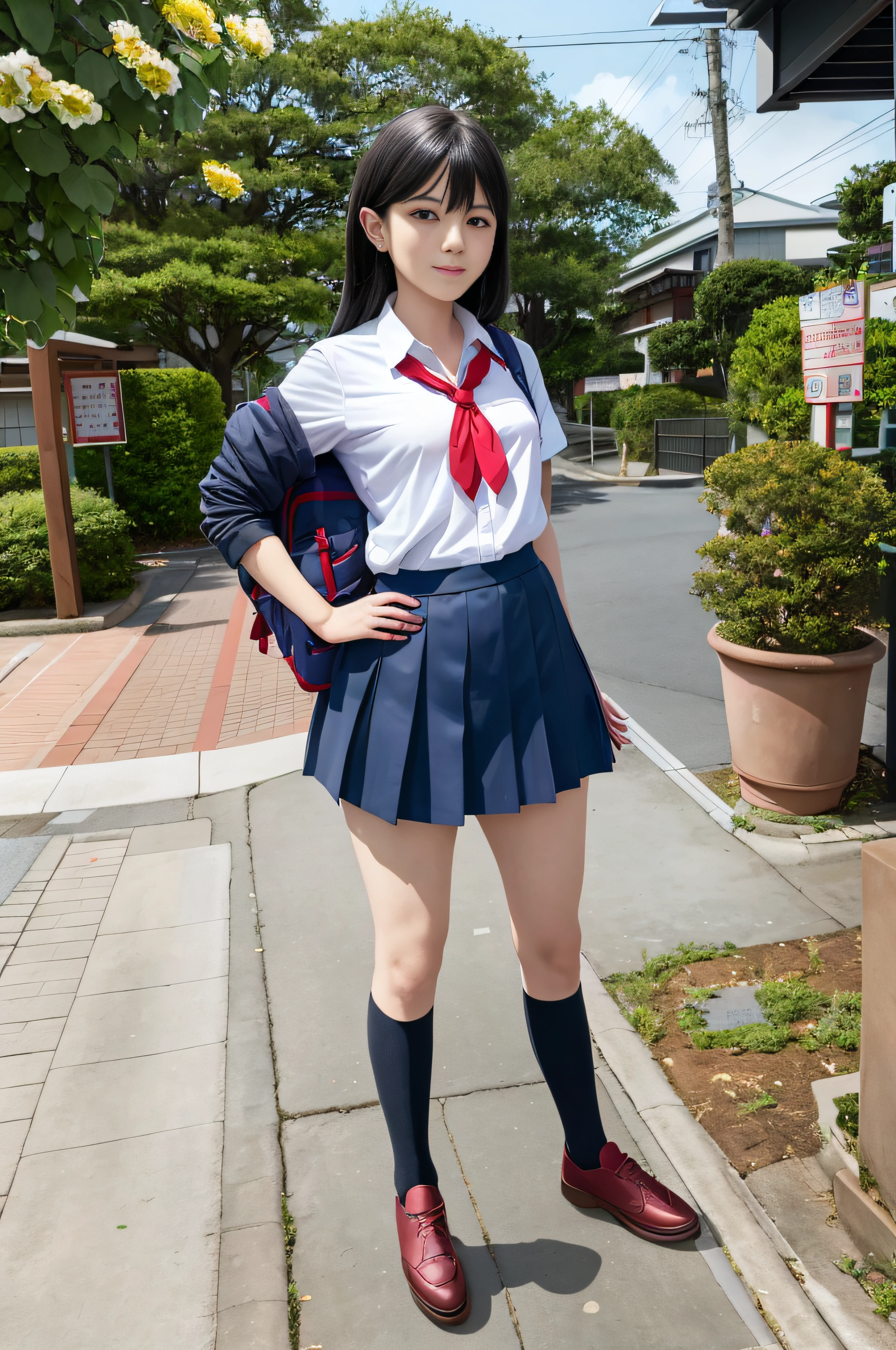 there is a woman in a skirt and a shirt posing for a picture, attractive matoi ryuko, rumiko, of a schoolgirl posing, Ayaka Cosplay, wearing japanese school uniform, Anime girl cosplay, Ryuko Matoi, real life anime girl, Japan school uniform, inspired by Rumiko Takahashi, japanese girl school uniform, magical school student uniform