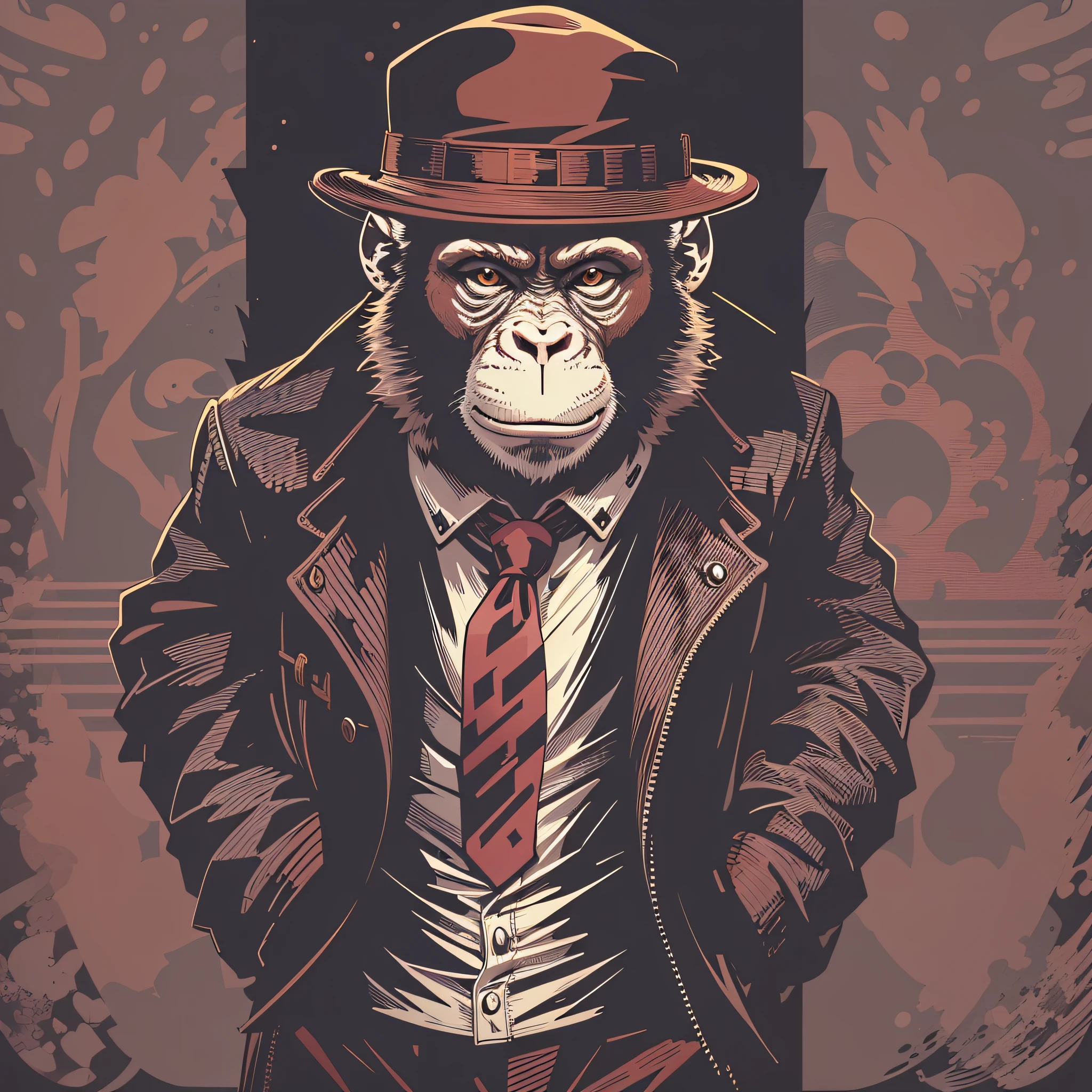 Vector art of monkey dressed in hat gangster style, imagem popular estilo retro dos desenhos animados, imagem estilo de estampa de camiseta