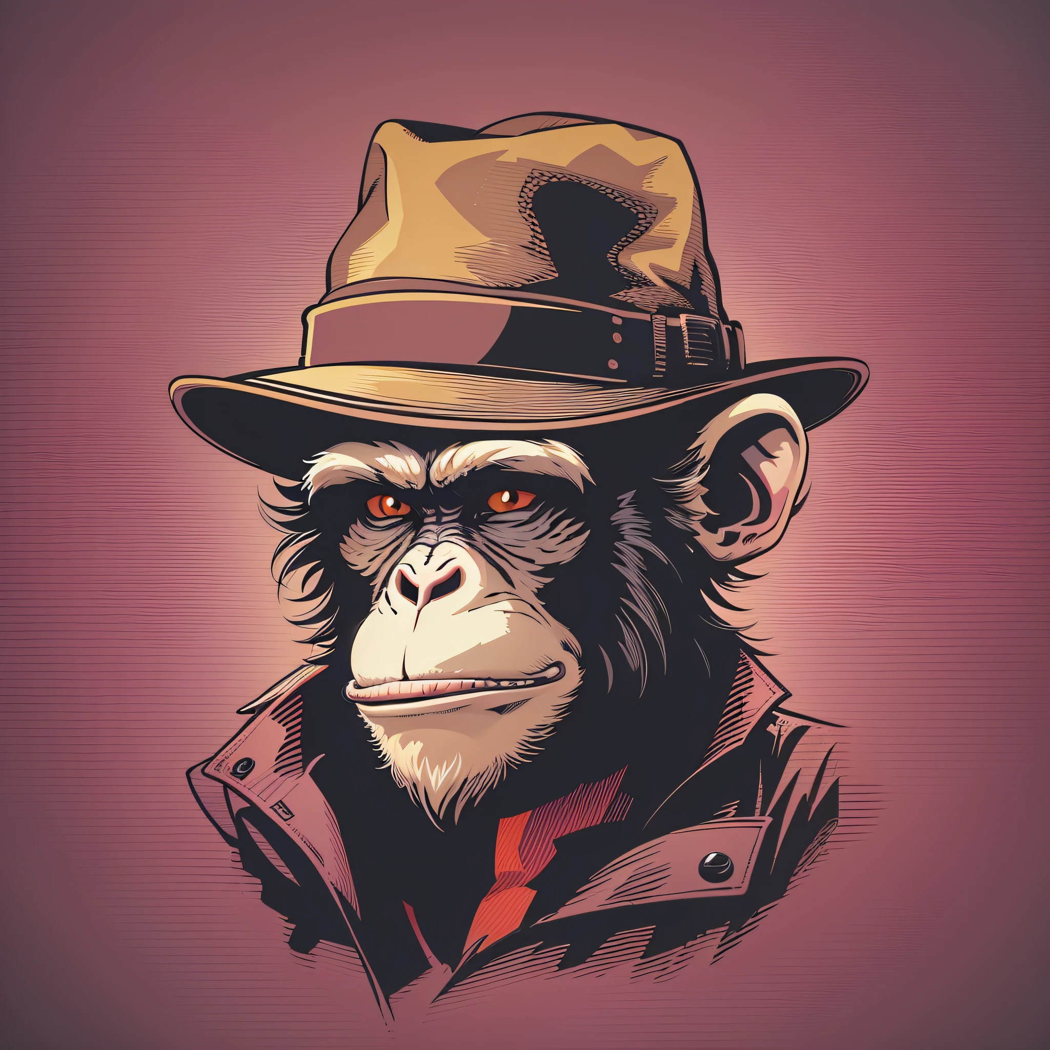 Vector art of monkey dressed in hat gangster style, imagem popular estilo retro dos desenhos animados, imagem estilo de estampa de camiseta