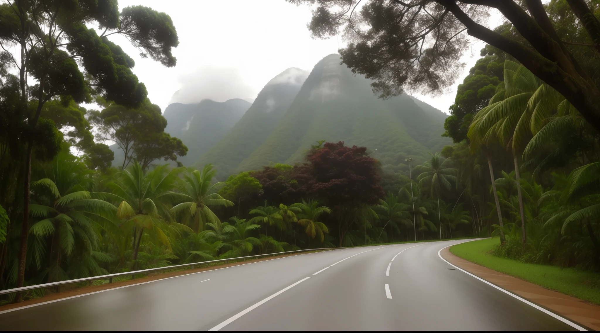 paisagem, floresta, chuva, nevoeiro, rio, mata densa,