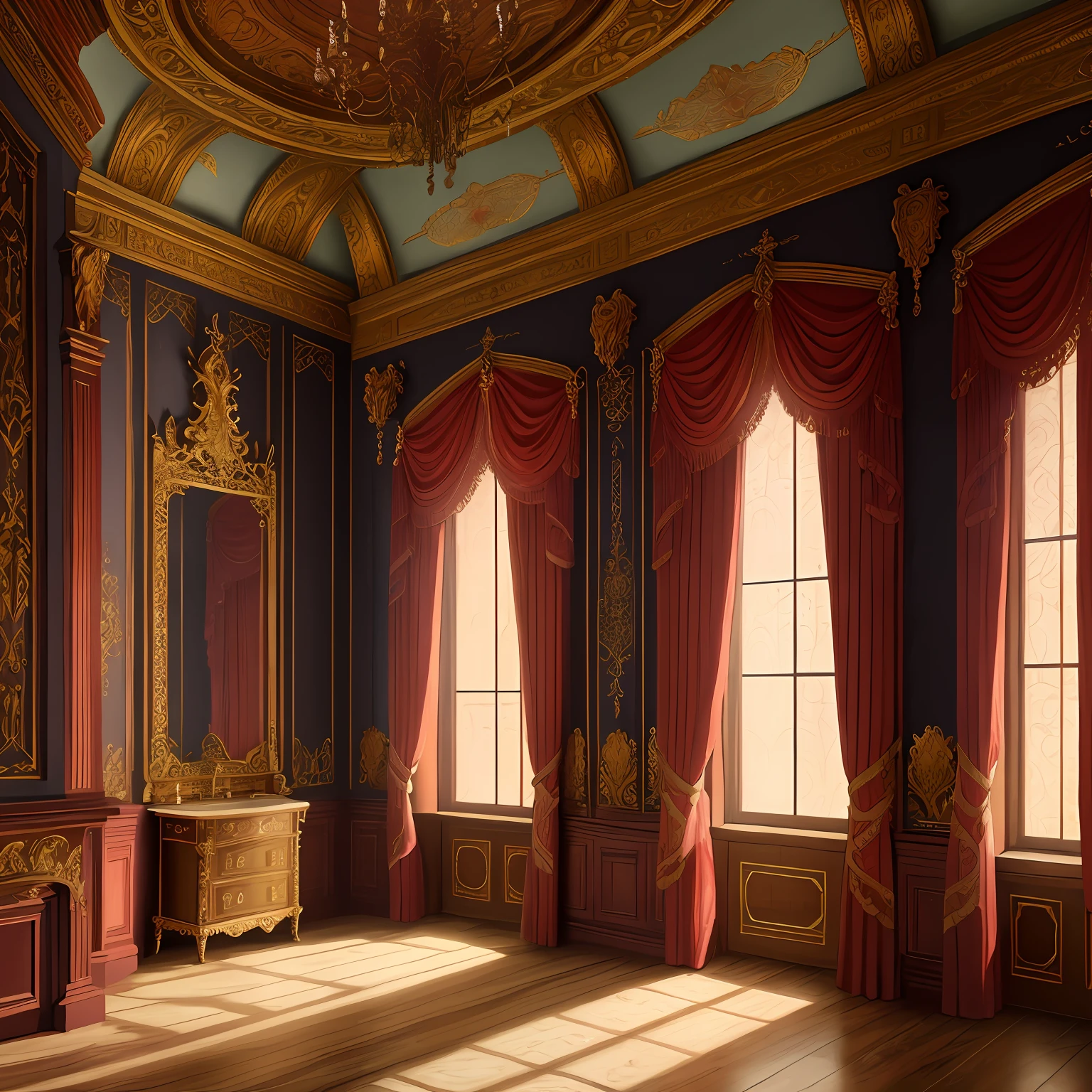 luxurious victorian era gothic bedroom interior detailed walls, rich ornate fabrics, (masterpiece:1.1) (painting:1.1) (weighted lines) (best quality) (detailed) (intricate) (8k) (HDR) (wallpaper) (cinematic lighting) (sharp focus)