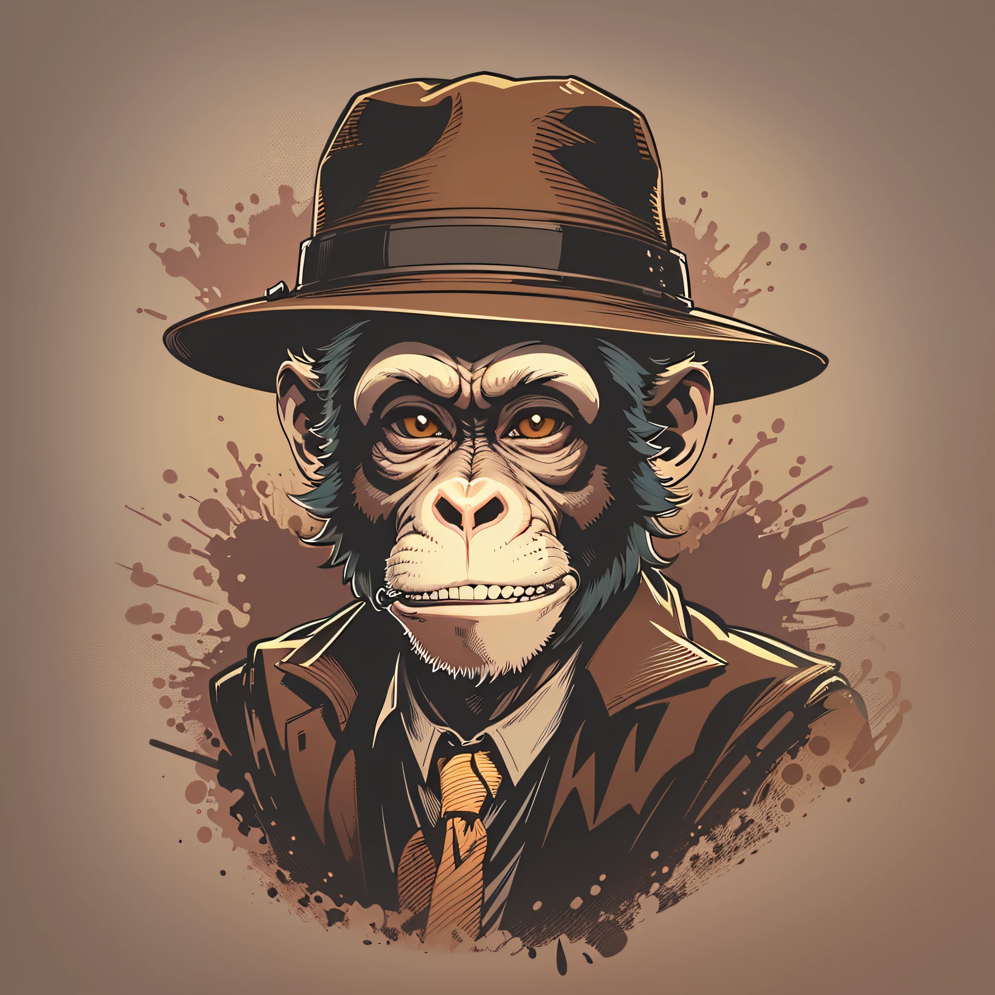 Vector art of monkey dressed in hat gangster style, imagem popular estilo retro dos desenhos animados, imagem estilo de estampa de camiseta