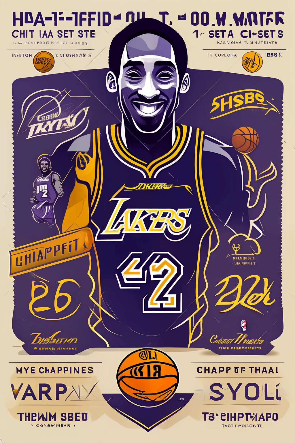 Create for me a set of Kobe Bryant T-shirts with his NBA Champion and NBA MVP titles around his image