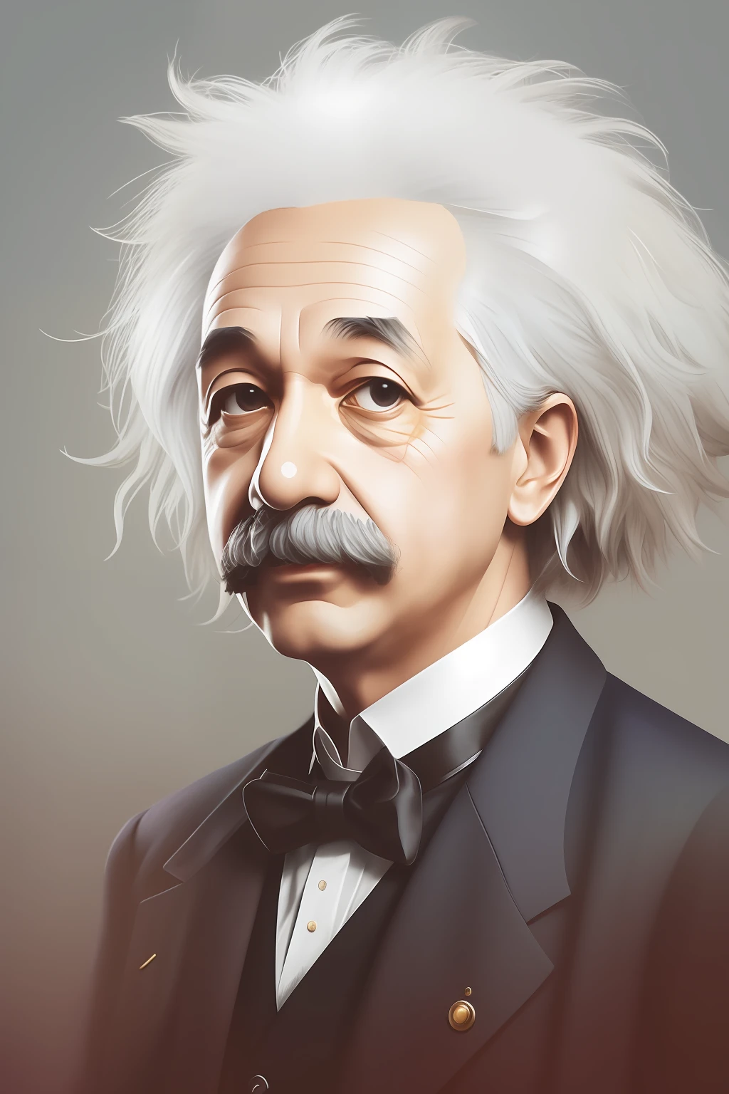 Character portrait of Albert Einstein, standing on stage, side profile, caricature, chibi, kawaii,3d rendering, octane rendering, volumetric light, victorian fashion, metallic, highly-detailed symmetric face, detailed eyes, ultra sharp, highest quality, art by Anja Millen and George Cruikshank and Bordalo II, smooth, sharp focus, trending on artforum, behance hd, kids story book style, muted colors, watercolor style