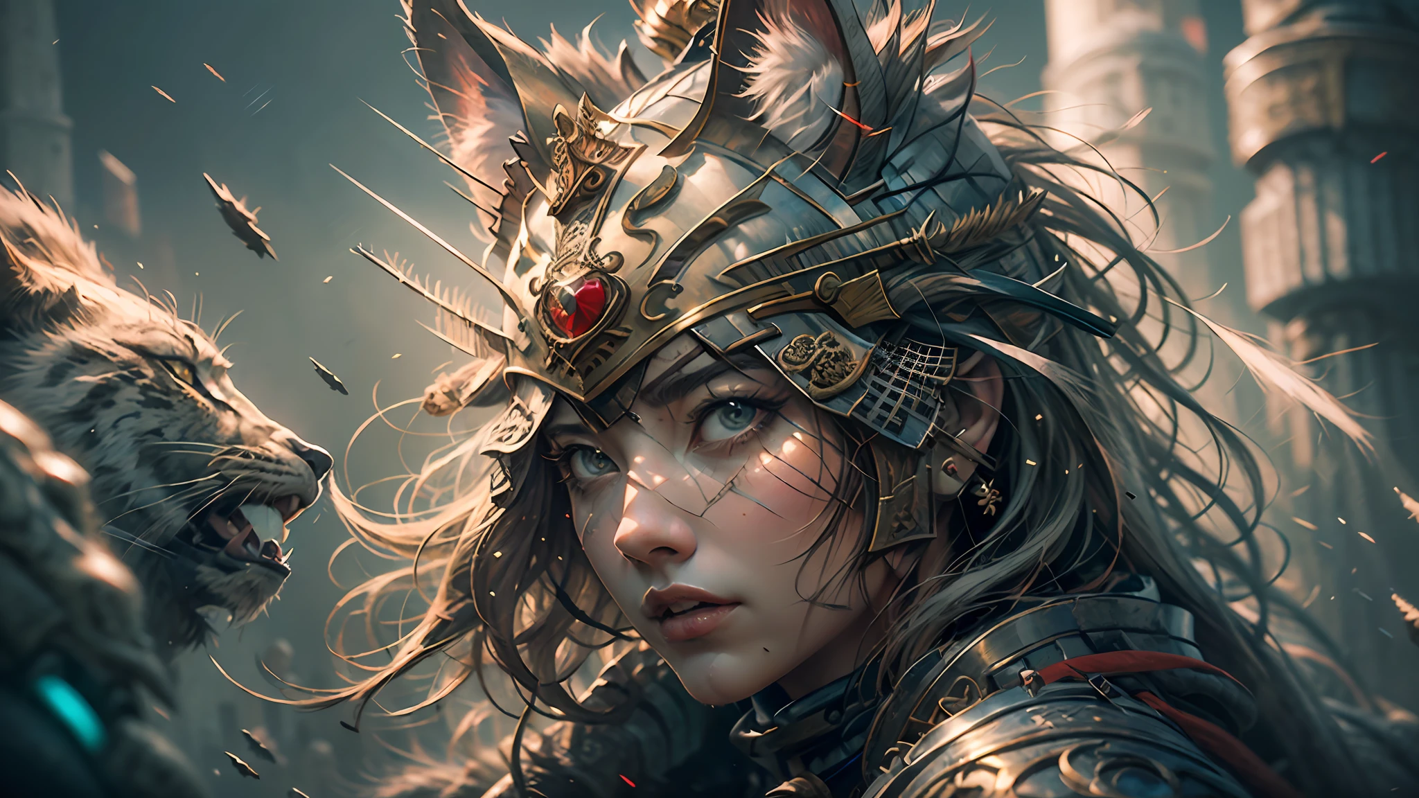 ((masterpiece))), (((best quality))), ((ultra-detailed)), (hyper-realistic), (highly detailed CG illustration), cinematic light, photorealistic, female assassin warrior with cat ears and crown, raytracing lighting --auto --s2