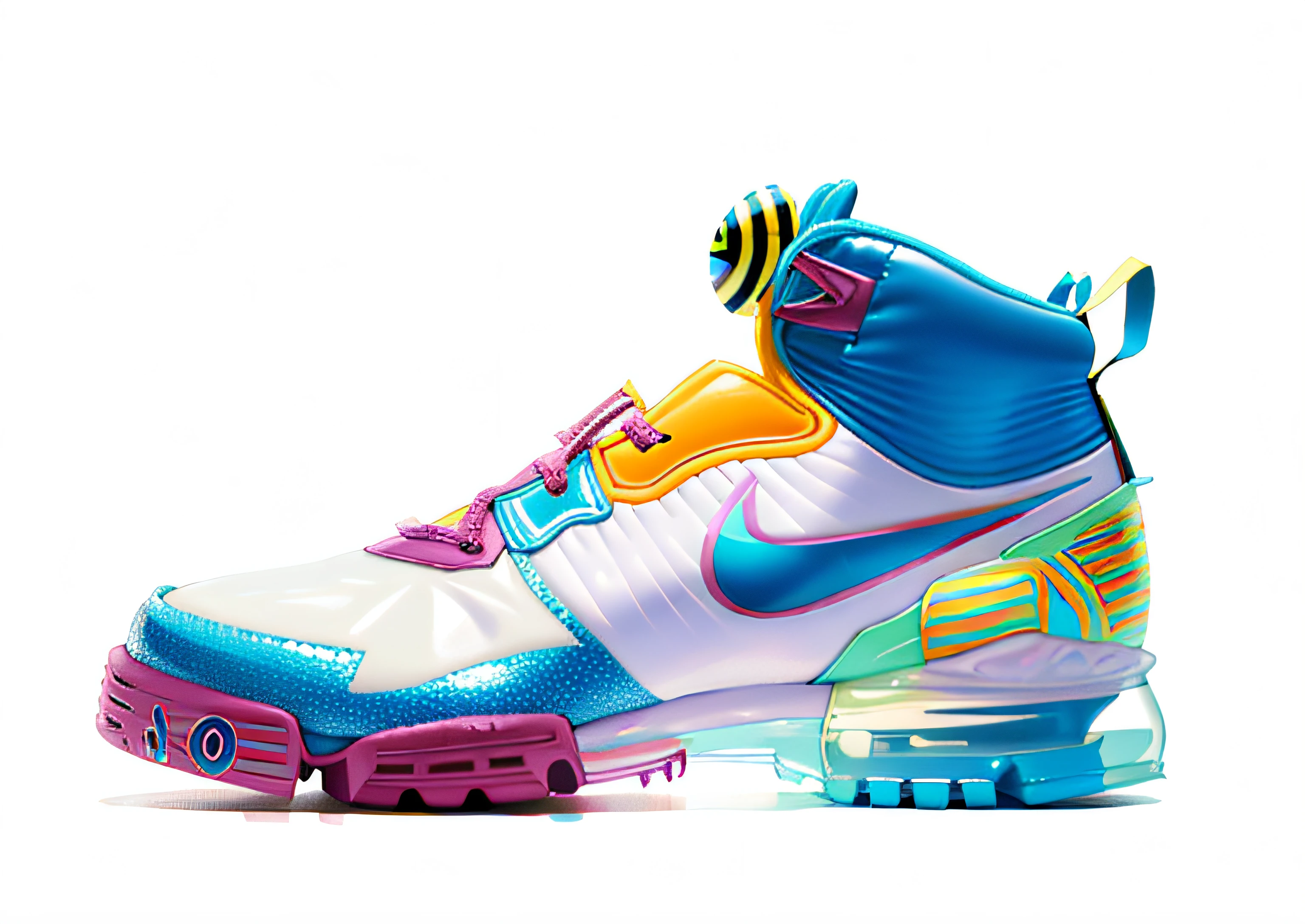 Zapatilla Nike inflable, colores, bolitas de colores, futurista retro, zapatilla de tela de campera inflable