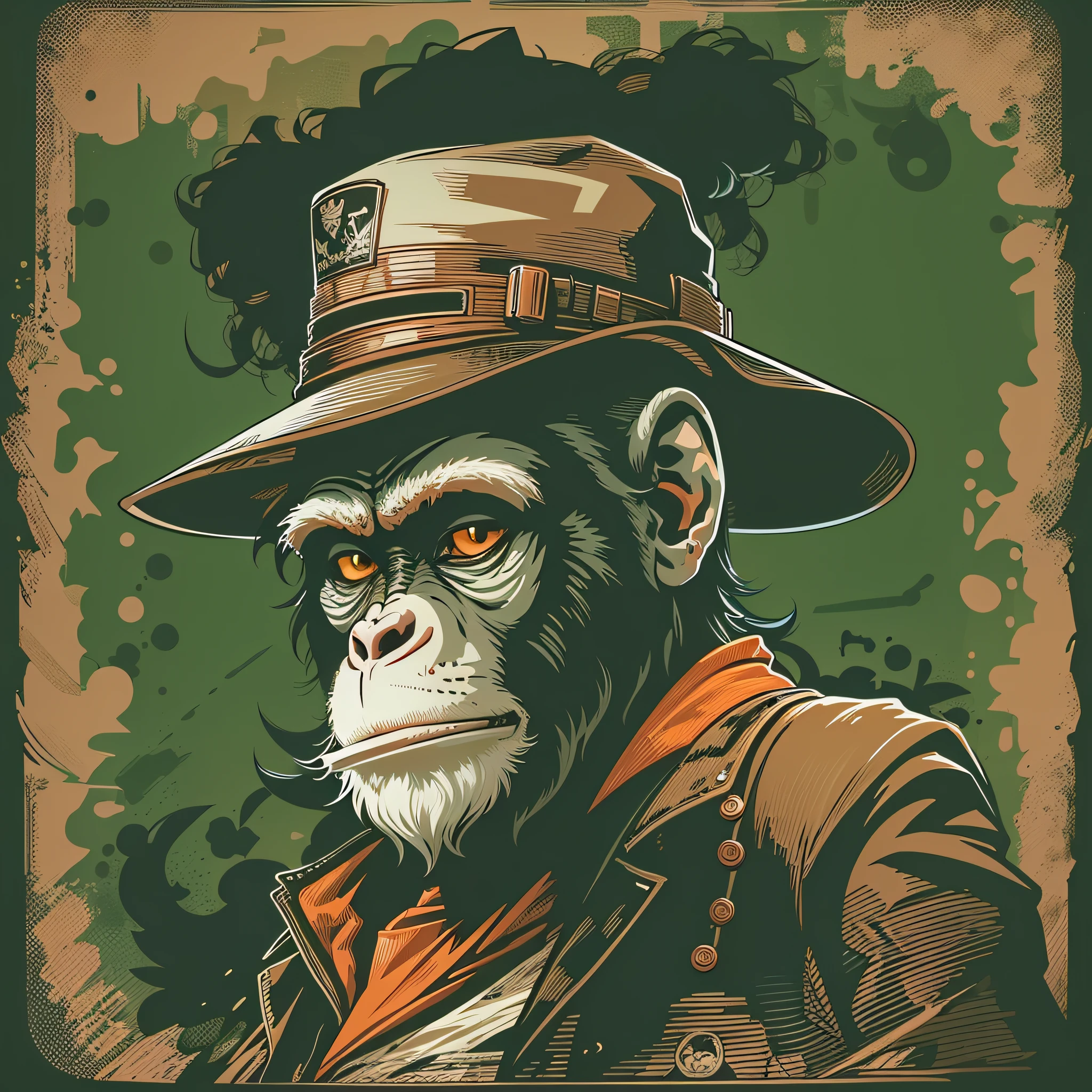 Vector art of monkey dressed in hat gangster style, imagem popular estilo retro dos desenhos animados, imagem estilo de estampa de camiseta