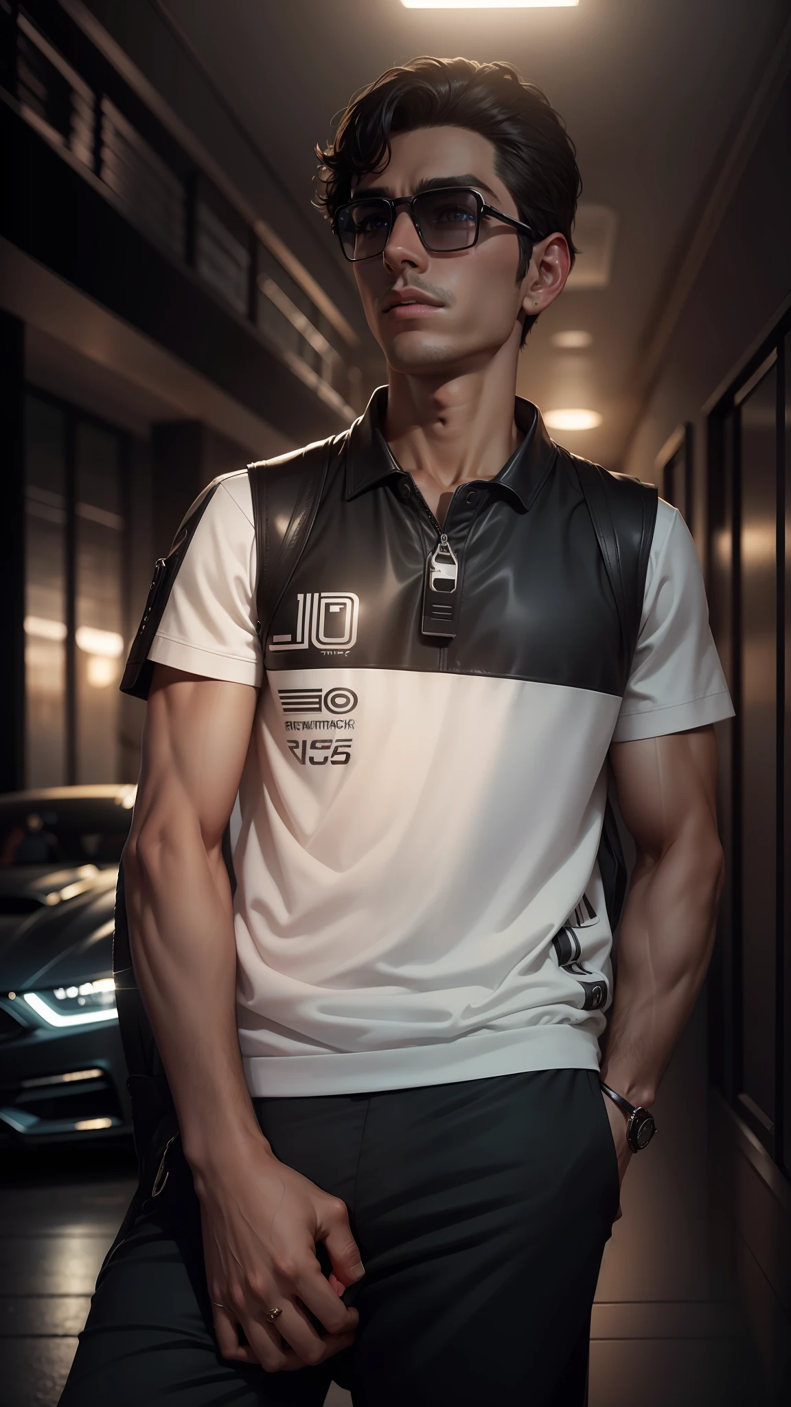 "Ultra-realistic, very rich 8k background handsome boy with a stylish car."