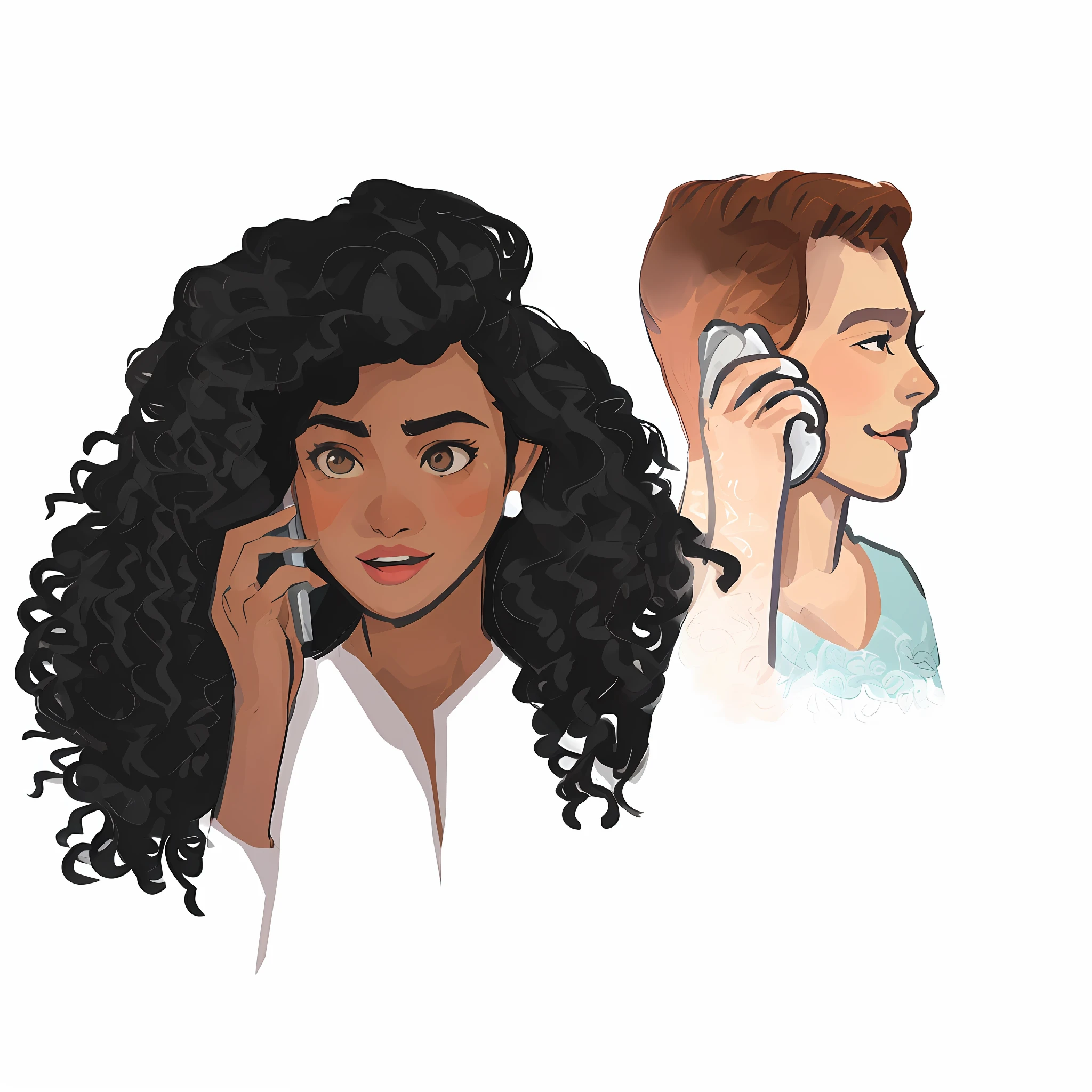 illustration , um homem e uma mulher no telefone, realistic and detailed expressions