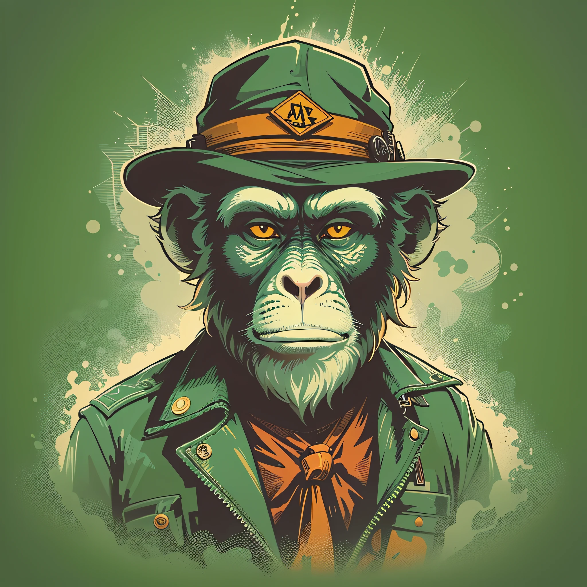 Vector art of monkey dressed in hat gangster style, imagem popular estilo retro dos desenhos animados, imagem estilo de estampa de camiseta