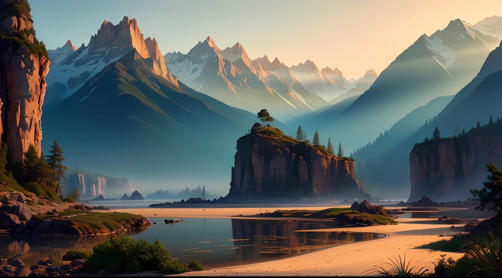 A very detailed illustration, paisaje vintage, dreamy, drawing, trending on artstation, UHD, (((by Quentin de Warren))):1.8, ambiance, luminosidad