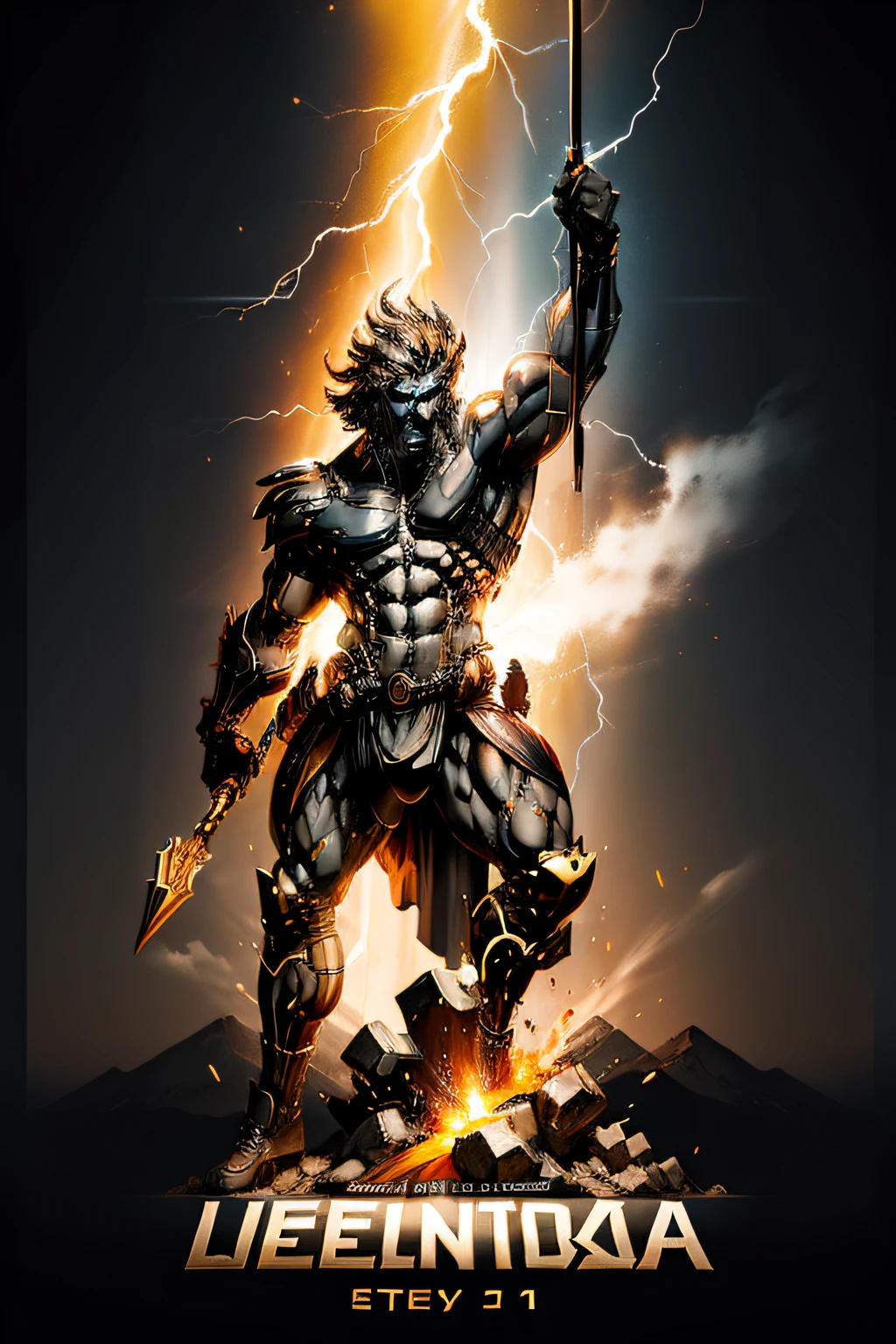 Desenhe um mascote de faculdade inspirado em Zeus, The Greek god of the heavens and thunder, holding a lightning bolt with a determined, sporty expression. The mascot should reflect the strength, leadership and competitive spirit of our college students, representing the union of electrical engineering and mechanical engineering courses. Make sure the mascot also carries technical elements, such as gears or electrical components, to highlight our identity as an institution of exact. A imagem deve ser vibrante e cativante, able to convey the energy and pride of our athleticism at sporting events and academic activities. (melhor qualidade, 4k, 2K)