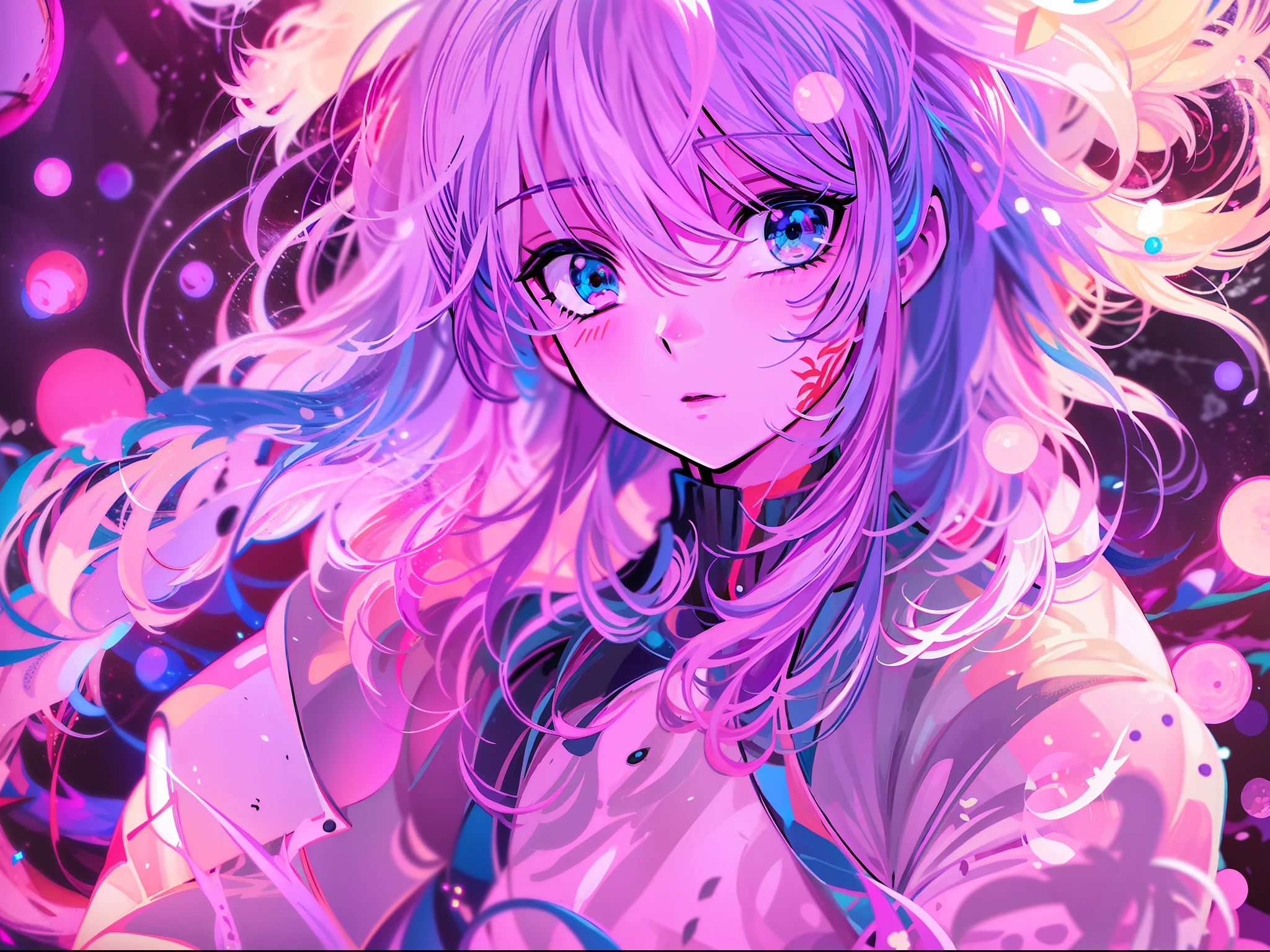 Chica anime con cabello largo y ojos azules con remolinos coloridos, Mejor fondo de pantalla de Anime Konachan, Estilo anime , Anime Art Wallpaper Anime Art Wallpaper , Anime Art Wallpaper , Arte detallado del anime digital, Arte de anime digital, Anime Moe Artstyle, Arte digital de estilo anime, digital anime illustration, Arte abstracto de anime