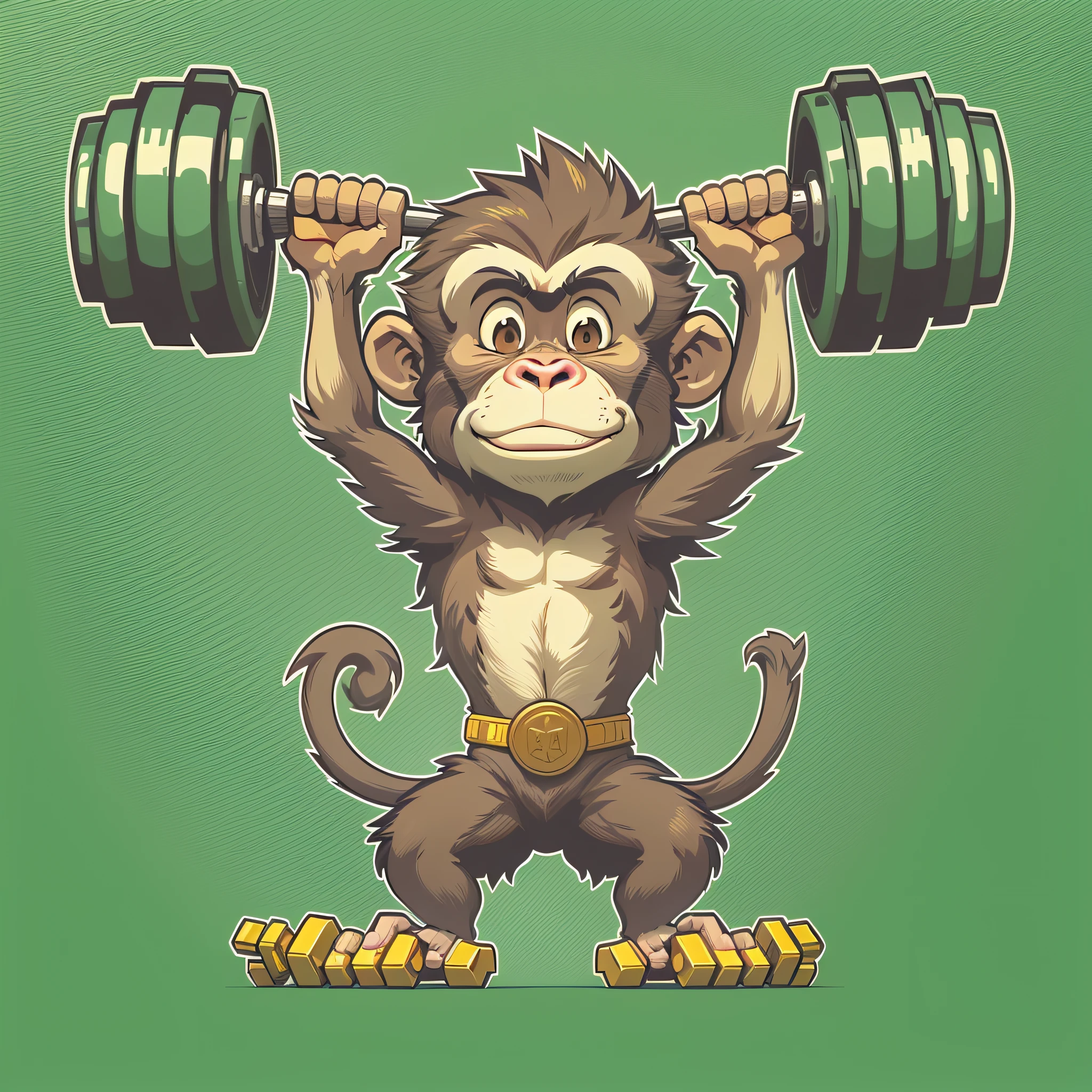 vector artwork of a monkey lifting a dumbbell, lace up in realistic cartoon style, no background, vectorized, for t-shirt print