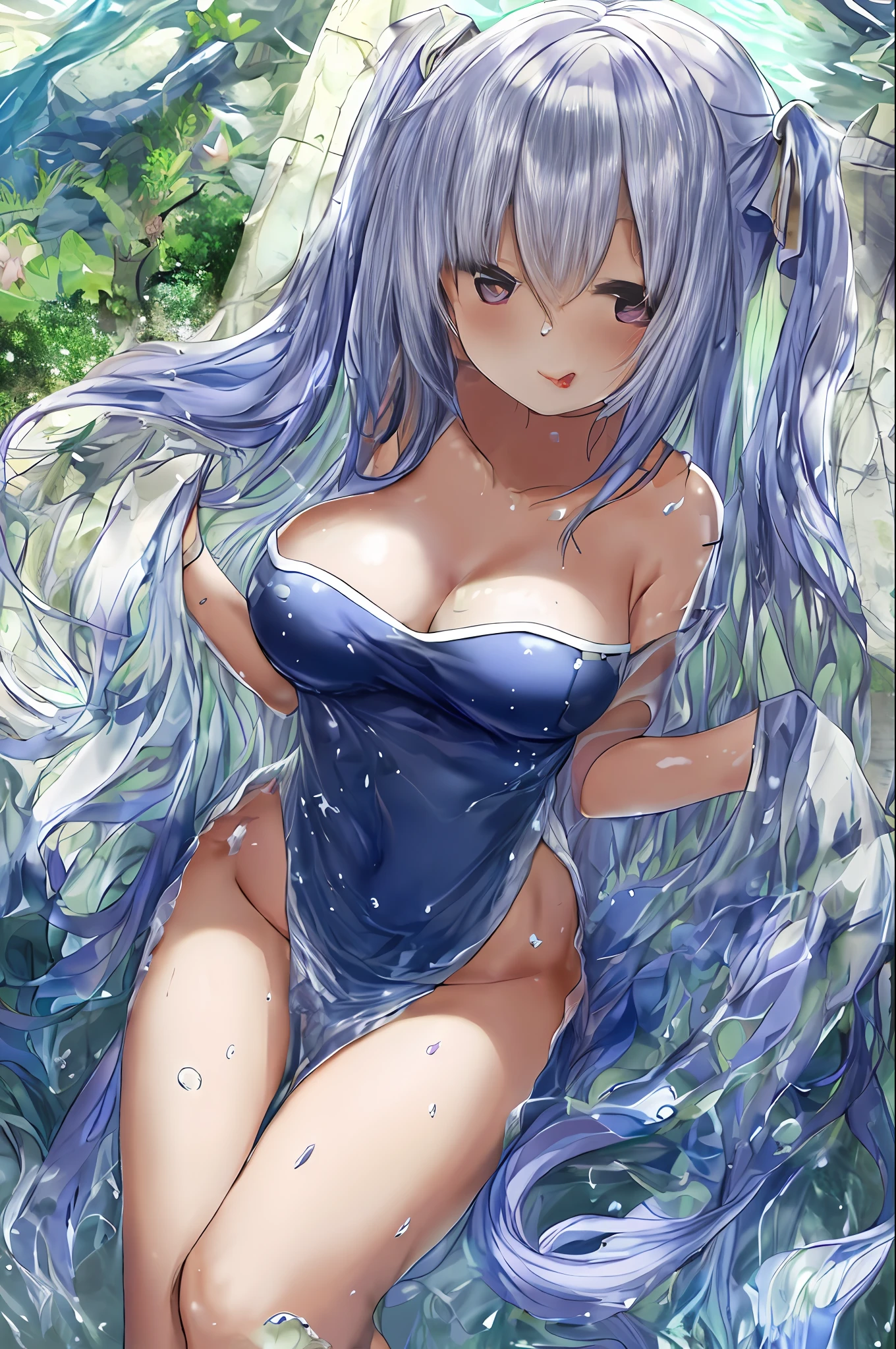 deep v big breasts,perspire,Get wet,There is water on the body,private parts unobstructed,Soak clothes in water,and the tongue sticks out,femele,frontage,Body surface bare 95%,legs separated,Vaginal thrust by,did not wear panties