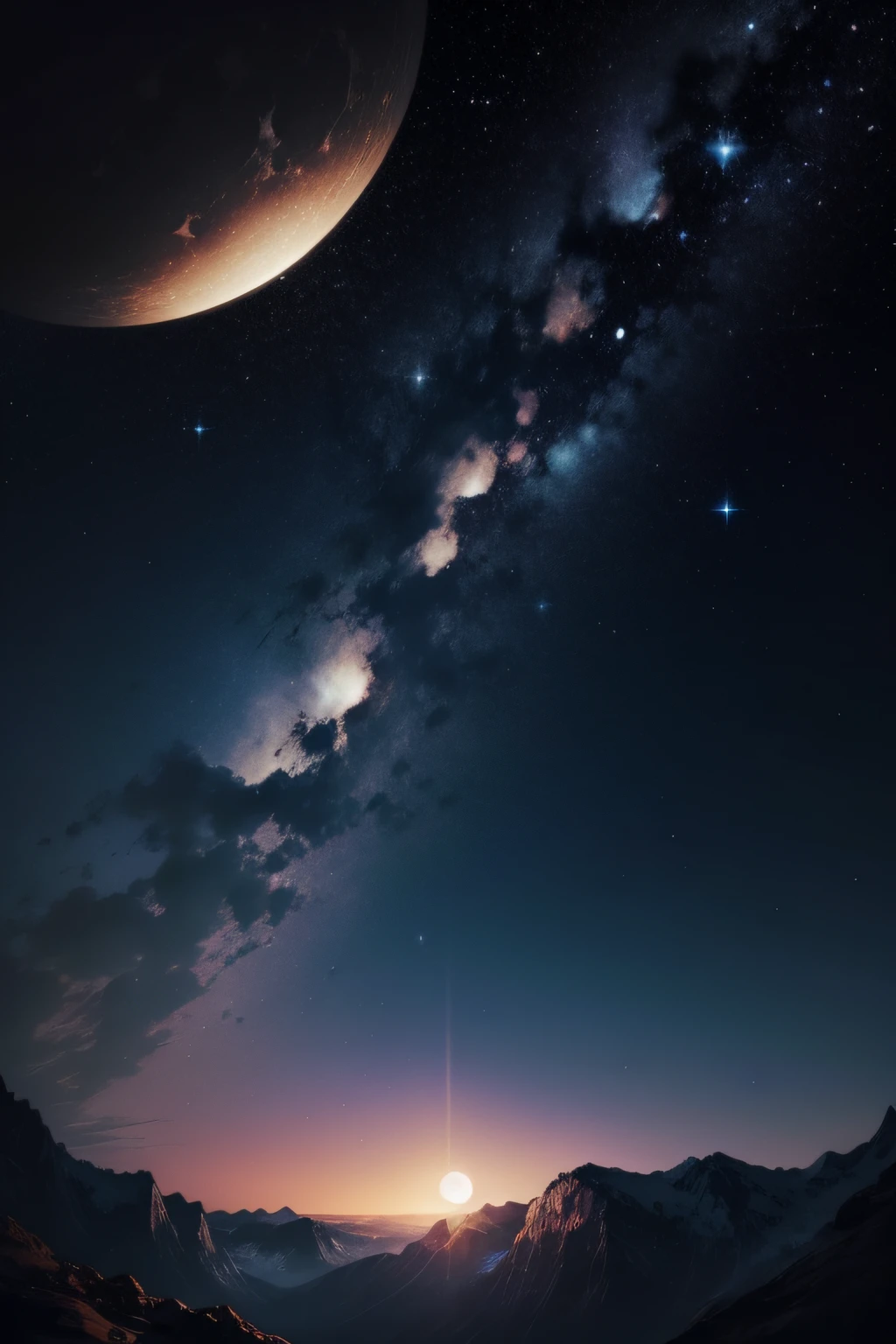 Starry night sky with a bright crescent moon