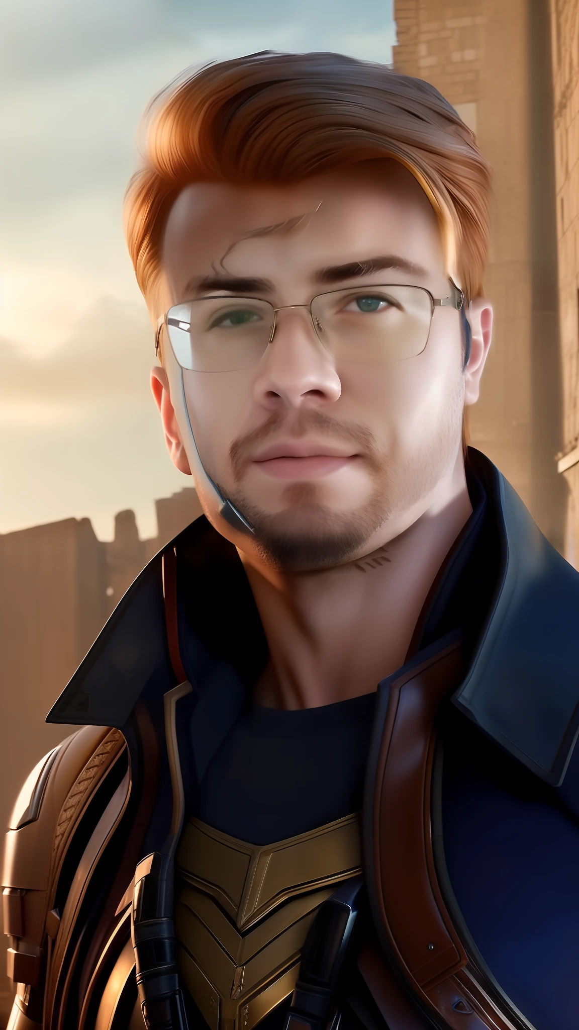 Chris Evans como Steve Rogers / Captain America, natural facial expressions, Beautiful, Dramatic, Corajoso, penteado premiado, is a true masterpiece of masculine beauty, o rosto como no filme, perfecting the anatomical perfection of a man standing tall in an abandoned city. The studio's lighting highlights the film-like armor, which boosts your confidence. The scenery is lush and mysterious, com a cidade escura e seus arredores. The camera details everything. Ao olhar em belos olhos, there are eyes that will attract people. His gaze is on the viewer, you can clearly see every small detail, cada linha perfeita, cada detalhe de couro bonito com qualidade 8K, people are captivated by the confidence radiating from each eye. His head is framed with brown blonde hair and his face is drawn in meticulous detail using 8K quality images.