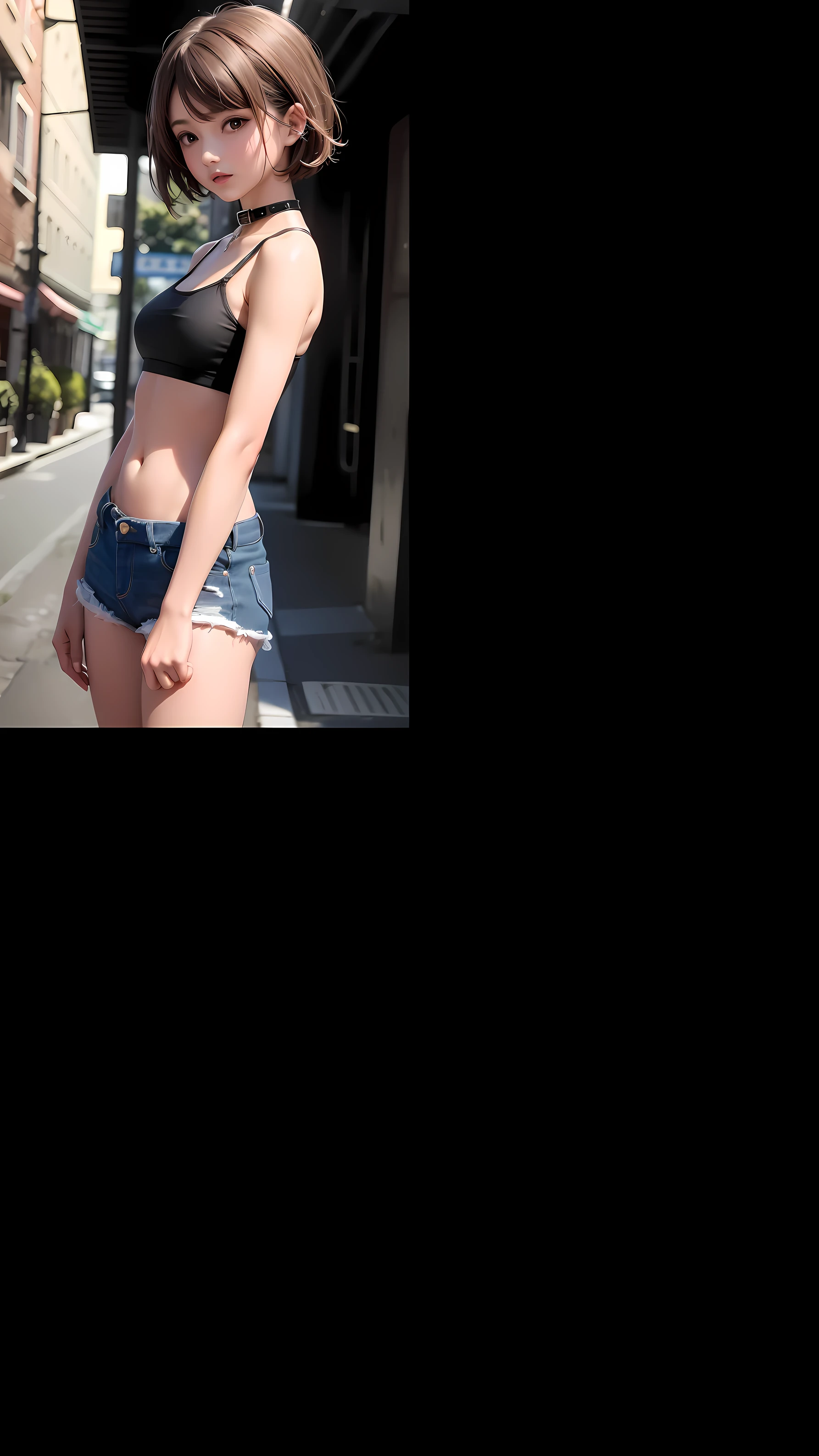 ((Top Quality, 8k, Masterpiece: 1.3)), Crisp Focus: 1.2, Beautiful Women in Perfect Shape: 1.4, Slender Abs: 1.2, ((Layer Cut, Big: 1.2)), (Rain, Street: 1.2), Wet Body: 1.5, Highly Detailed Face and Skin Texture, Detailed Eyes, Double Eyelids, Very Short Hair, Studio, BDSM, Slave, Black Corset, Bondage Suit, Collar ,restrained,from below,disdain,panties