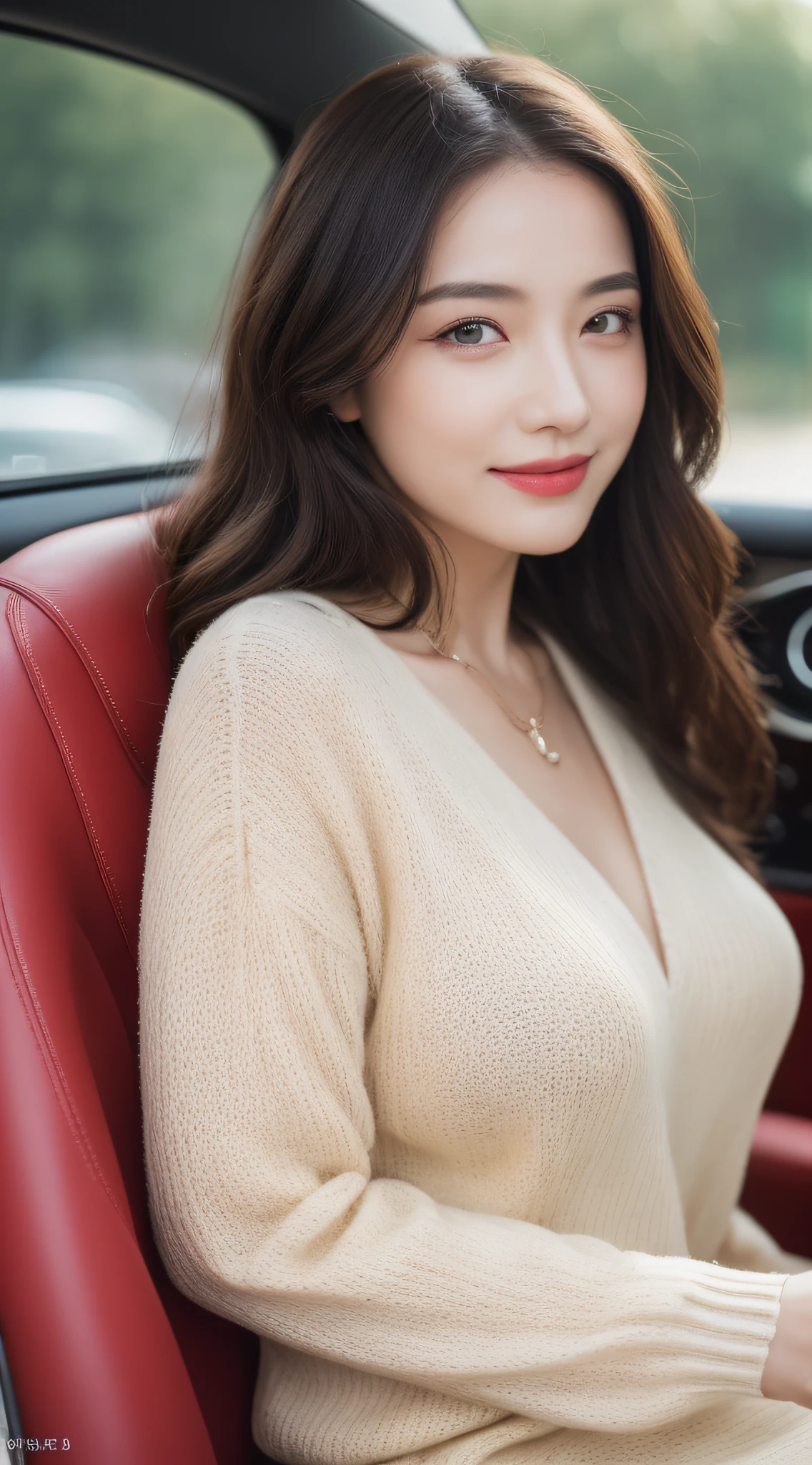 ((Best Quality, 8k, Masterpiece:1.3)), Focus:1.2, Perfect Body Beauty:1.4, Buttocks:1.2, ((Delicate Hair)), (Sweater Dress:1.1) , (Sports car, street: 1.2), Highly detailed face and skin texture, Detailed eyes, Double eyelids, whitening skin, Big breasts, smile, wearing necklaces, rings, people sitting in cars with their buttocks up,