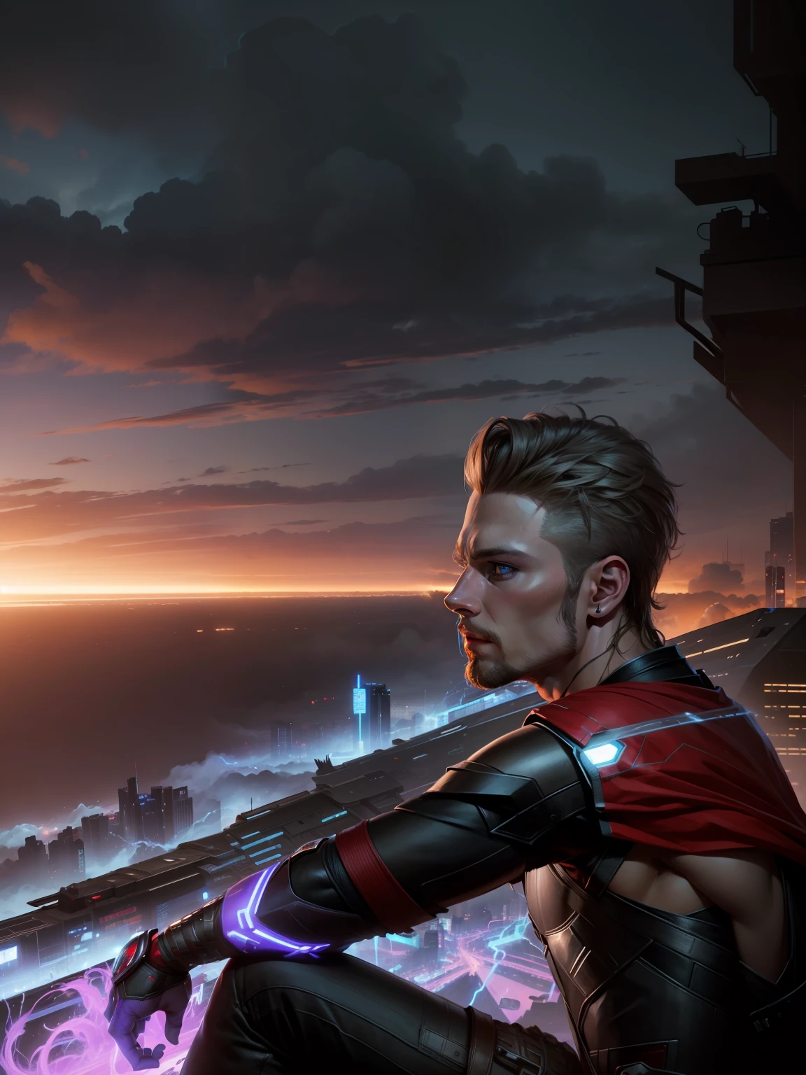 Thor, handsome boy,realistic face,cyberpunk